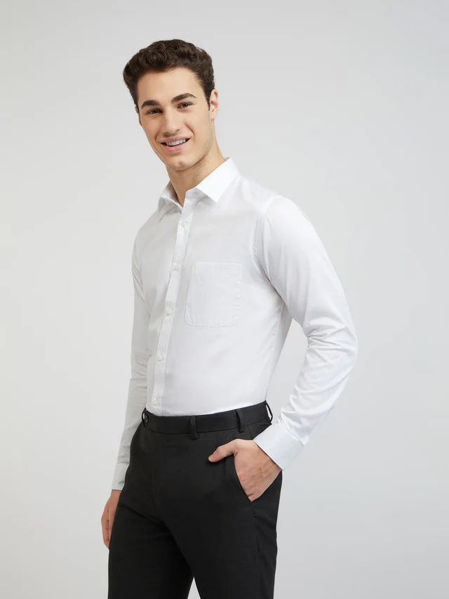 Raymond Men White Solid Slim Fit Cotton Formal Shirt - Image 3