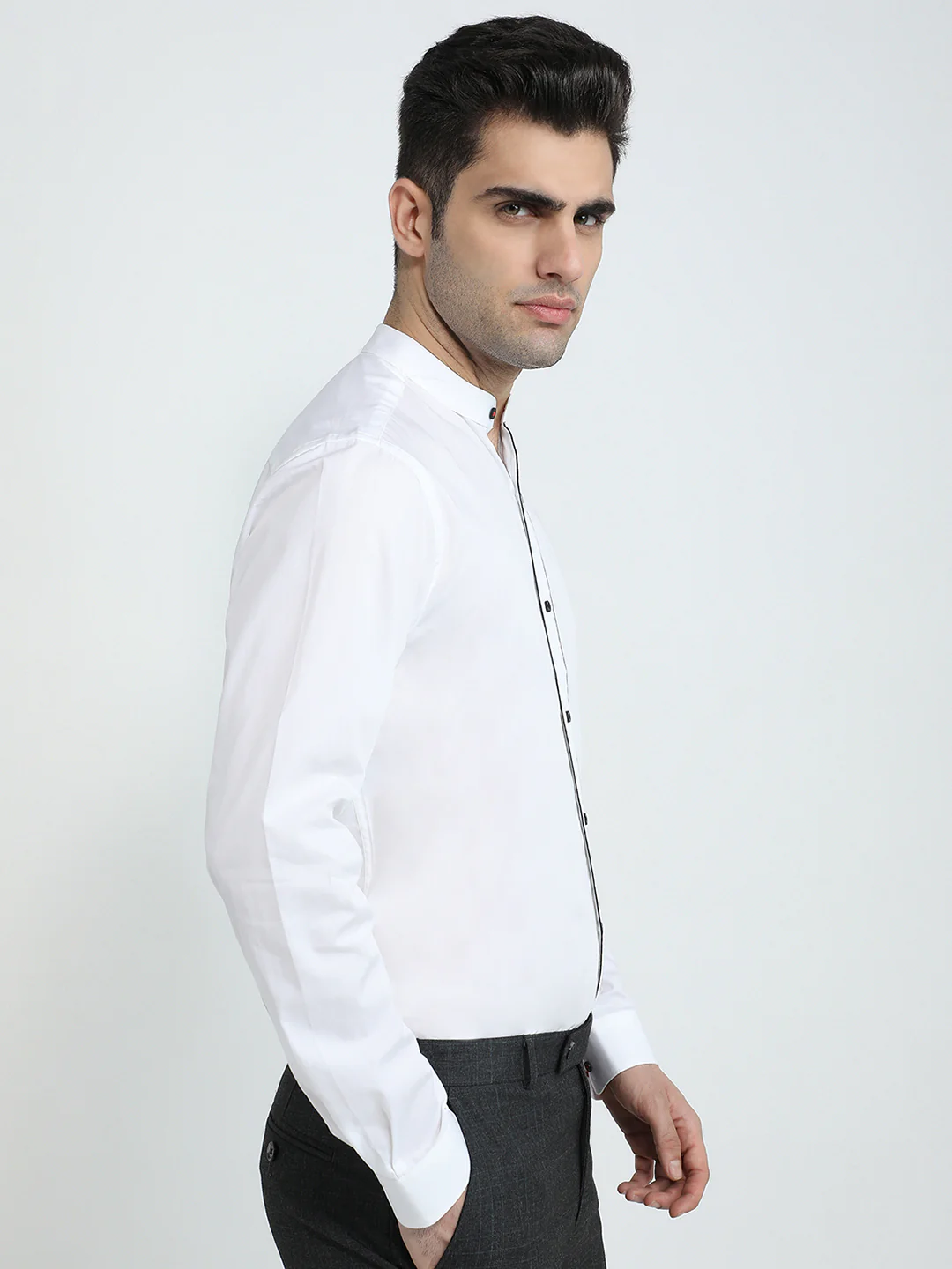 Raymond Men White Solid Slim Fit Cotton Full Sleeve Formal Shirt - Image 3