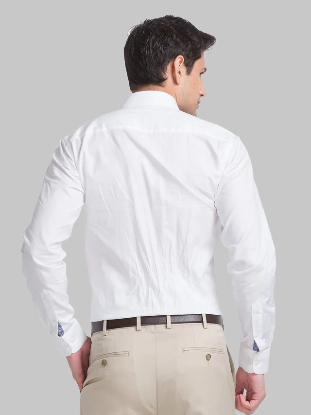 Raymond Men White Solid Slim Fit Full Sleeve Semi Cut Away Collar Shirt - Image 4