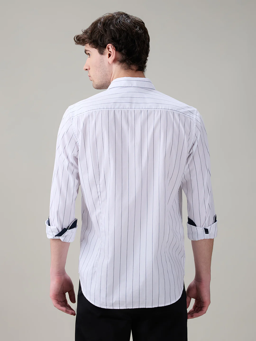 Raymond Men White Stripe Regular Fit Cotton Full Sleeve Casual Shirt - Image 4