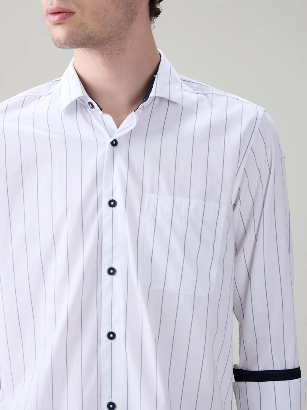 Raymond Men White Stripe Regular Fit Cotton Full Sleeve Casual Shirt - Image 6