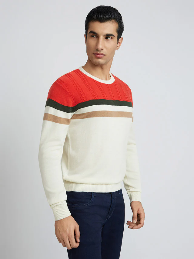 Raymond Men White Structure Cable Acrylic Blend Sweater - Image 2