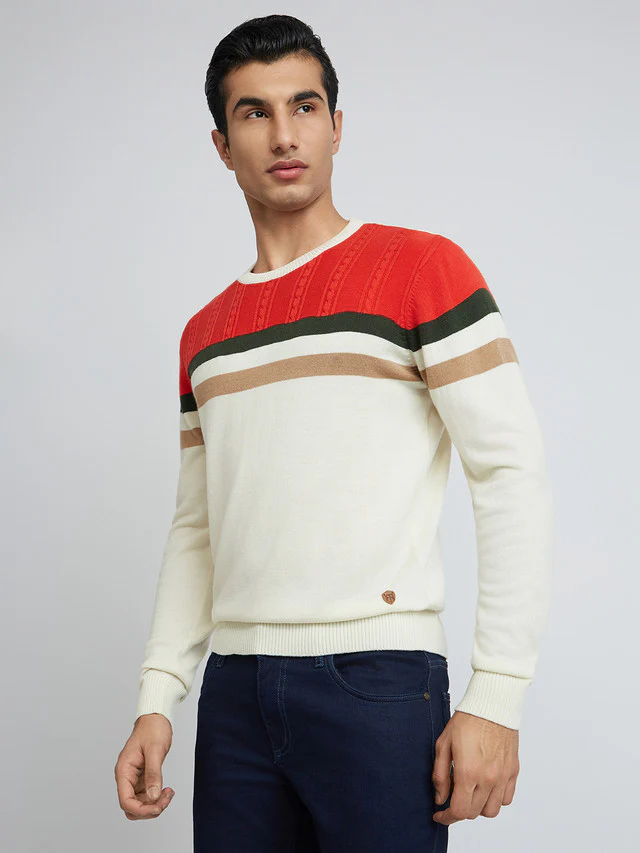 Raymond Men White Structure Cable Acrylic Blend Sweater - Image 3