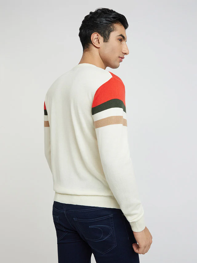 Raymond Men White Structure Cable Acrylic Blend Sweater - Image 4