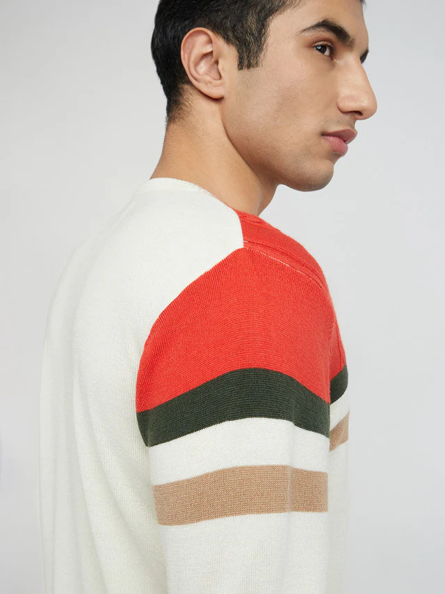 Raymond Men White Structure Cable Acrylic Blend Sweater - Image 7