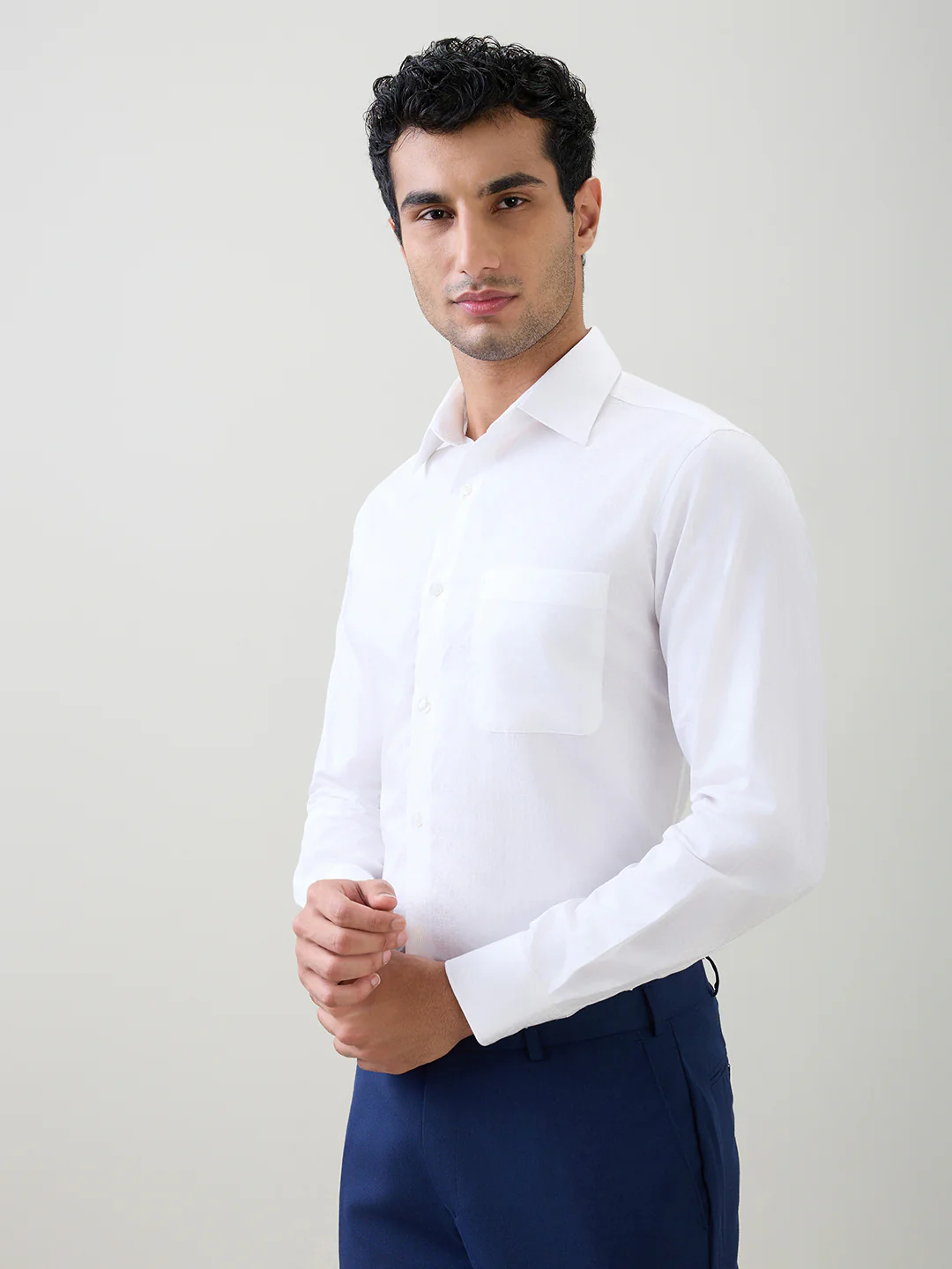 Raymond Men White Structure Slim Fit Cotton Full Sleeve Formal Shirt - Image 3