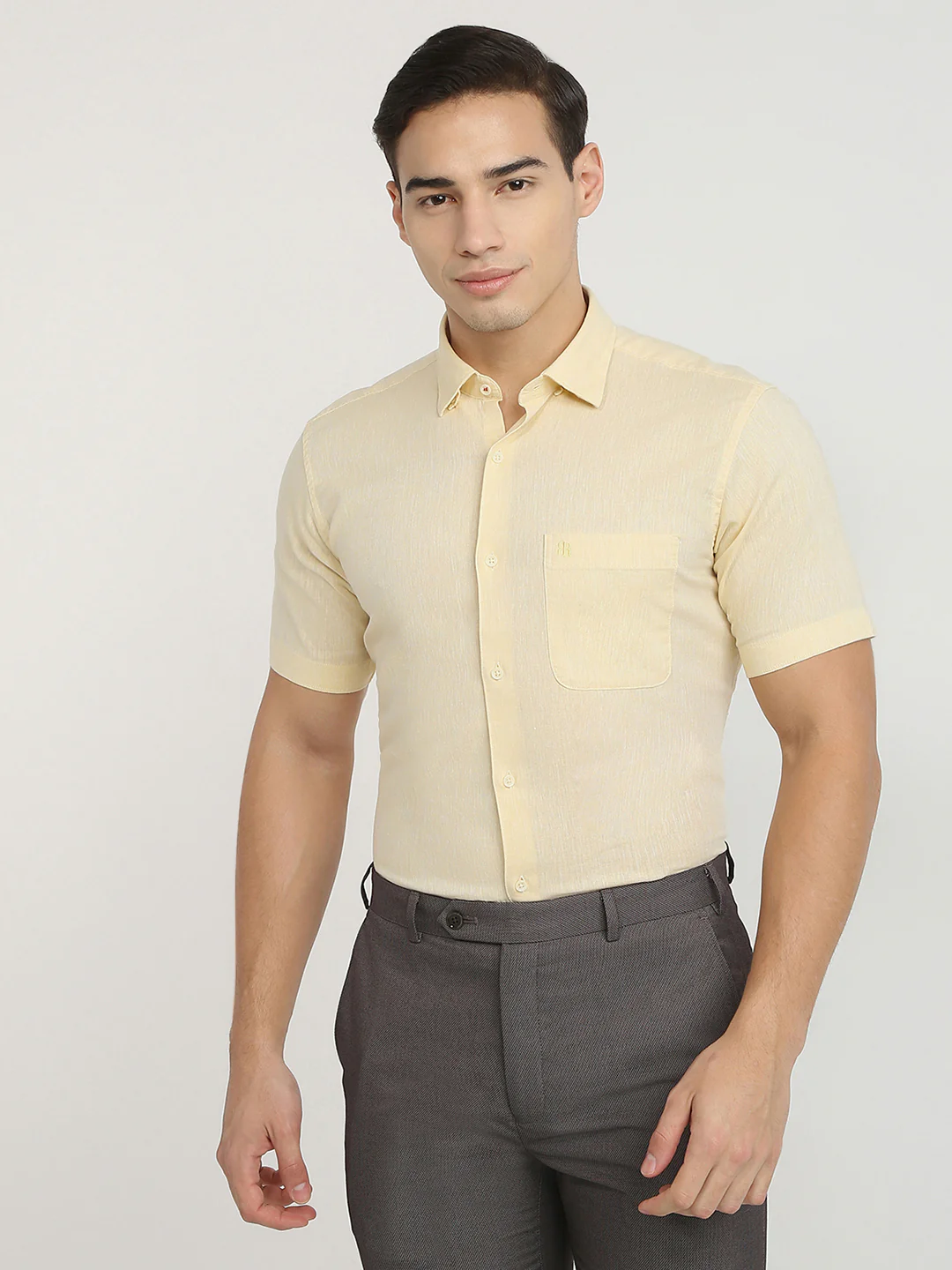 Raymond Men Yellow Chambray Regular Fit Cotton Blend Casual Shirt