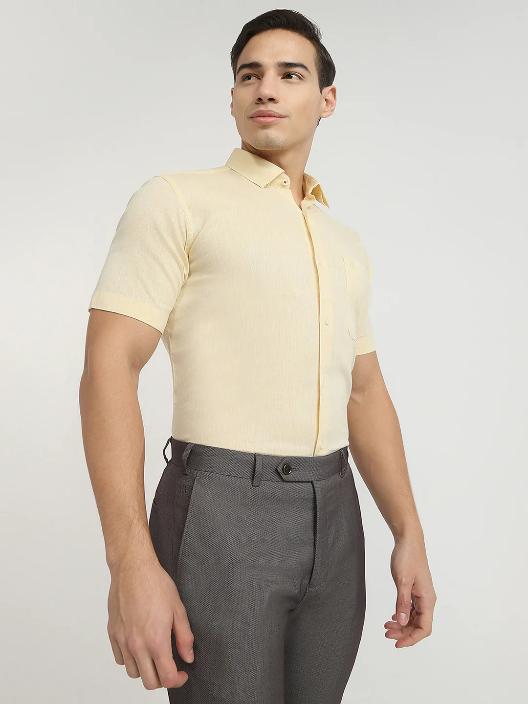 Raymond Men Yellow Chambray Regular Fit Cotton Blend Casual Shirt - Image 2