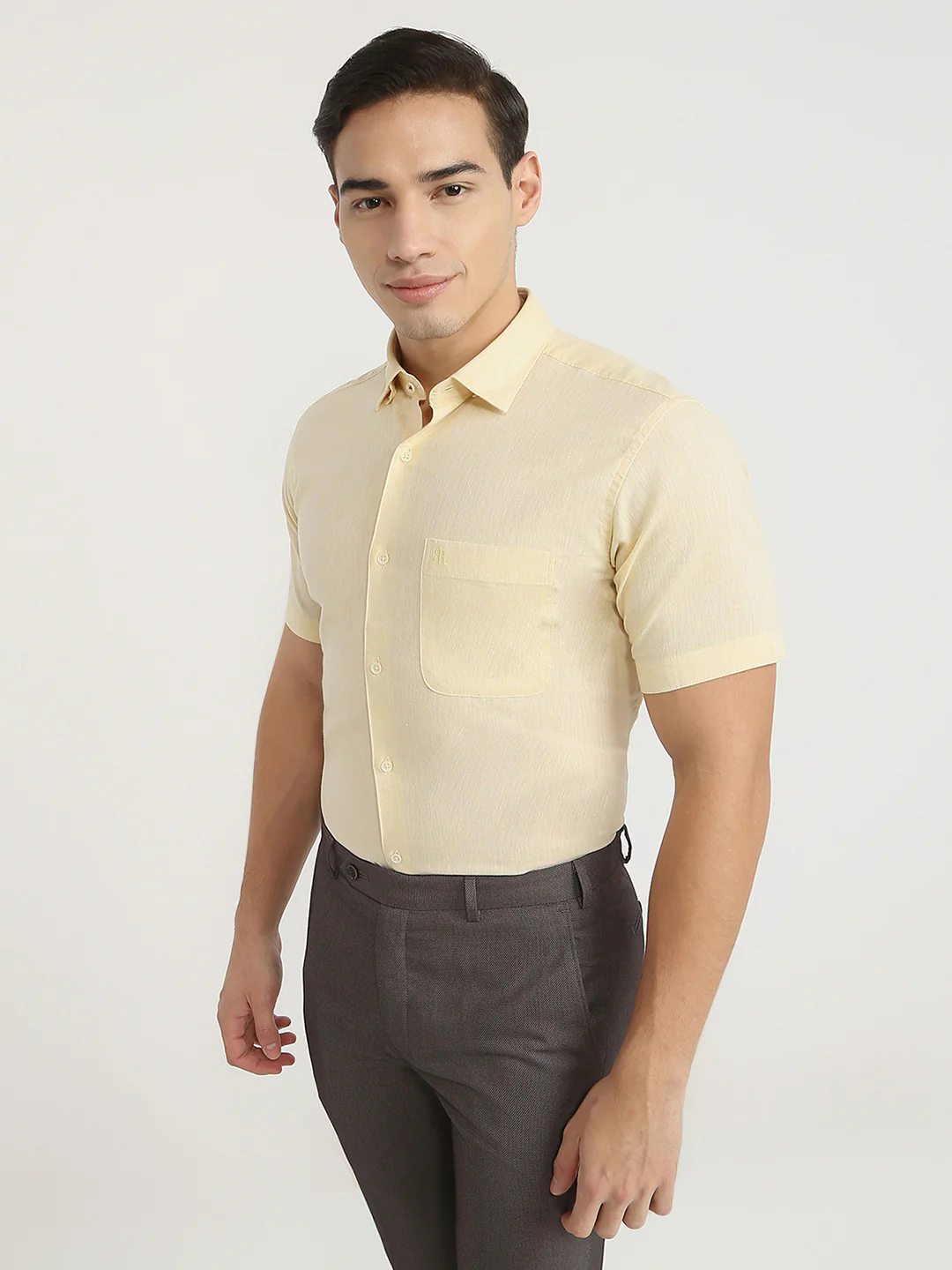 Raymond Men Yellow Chambray Regular Fit Cotton Blend Casual Shirt - Image 3