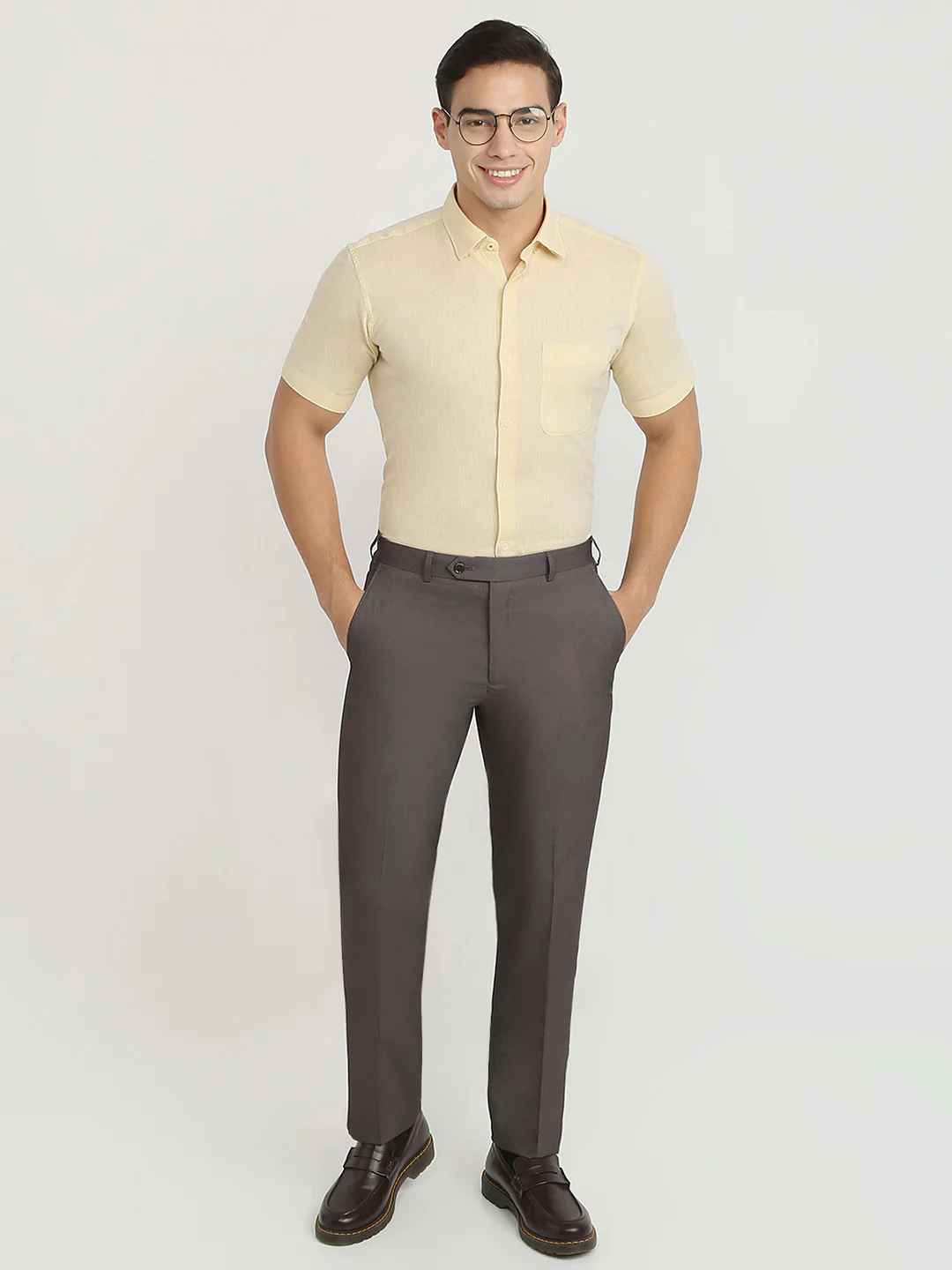 Raymond Men Yellow Chambray Regular Fit Cotton Blend Casual Shirt - Image 5