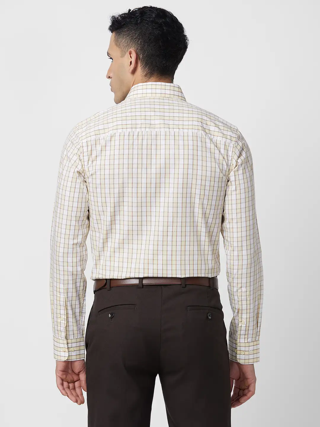 Raymond Men Yellow Checks Regular Fit Cotton Shirt - Image 4