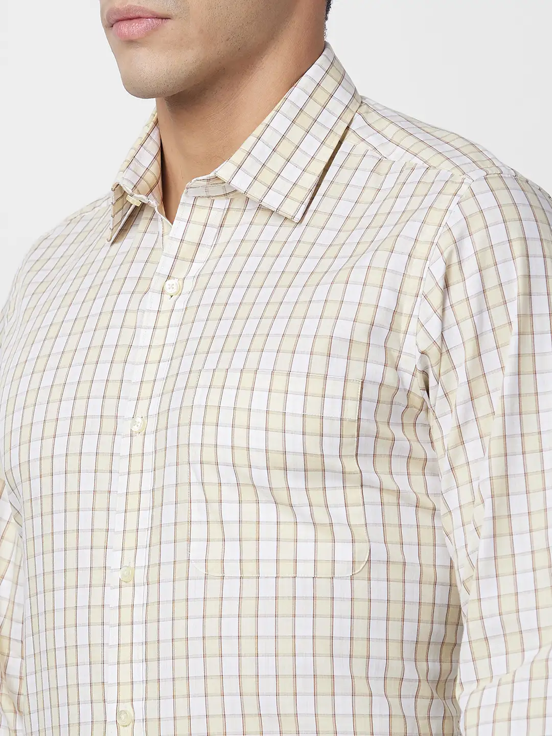 Raymond Men Yellow Checks Regular Fit Cotton Shirt - Image 6