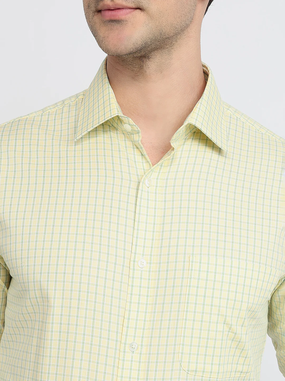 Raymond Men Yellow Checks Slim Fit Cotton Shirt - Image 6