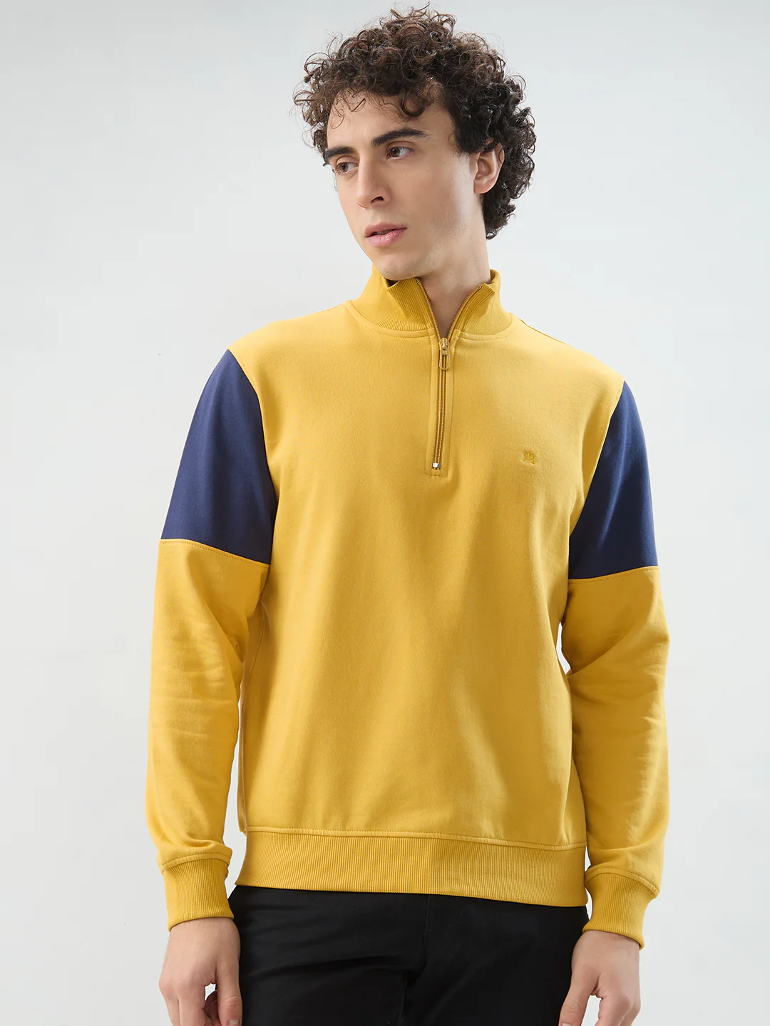 Raymond Men Yellow Colorblock Regular Fit Cotton Blend Sweatshirt