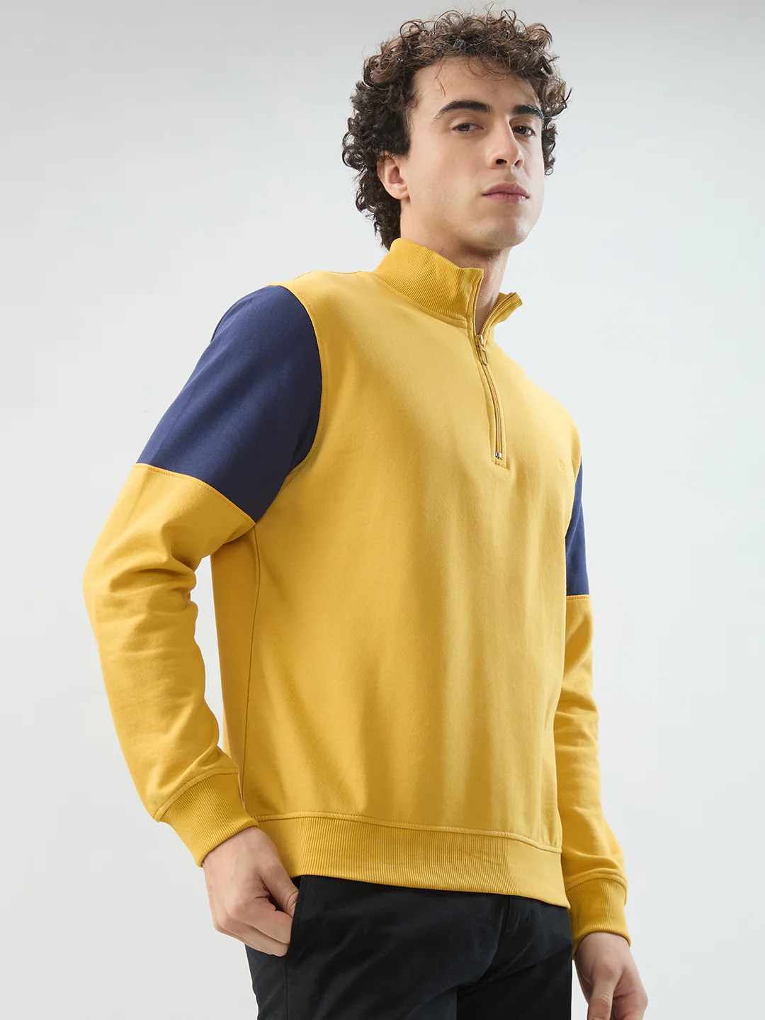 Raymond Men Yellow Colorblock Regular Fit Cotton Blend Sweatshirt - Image 2
