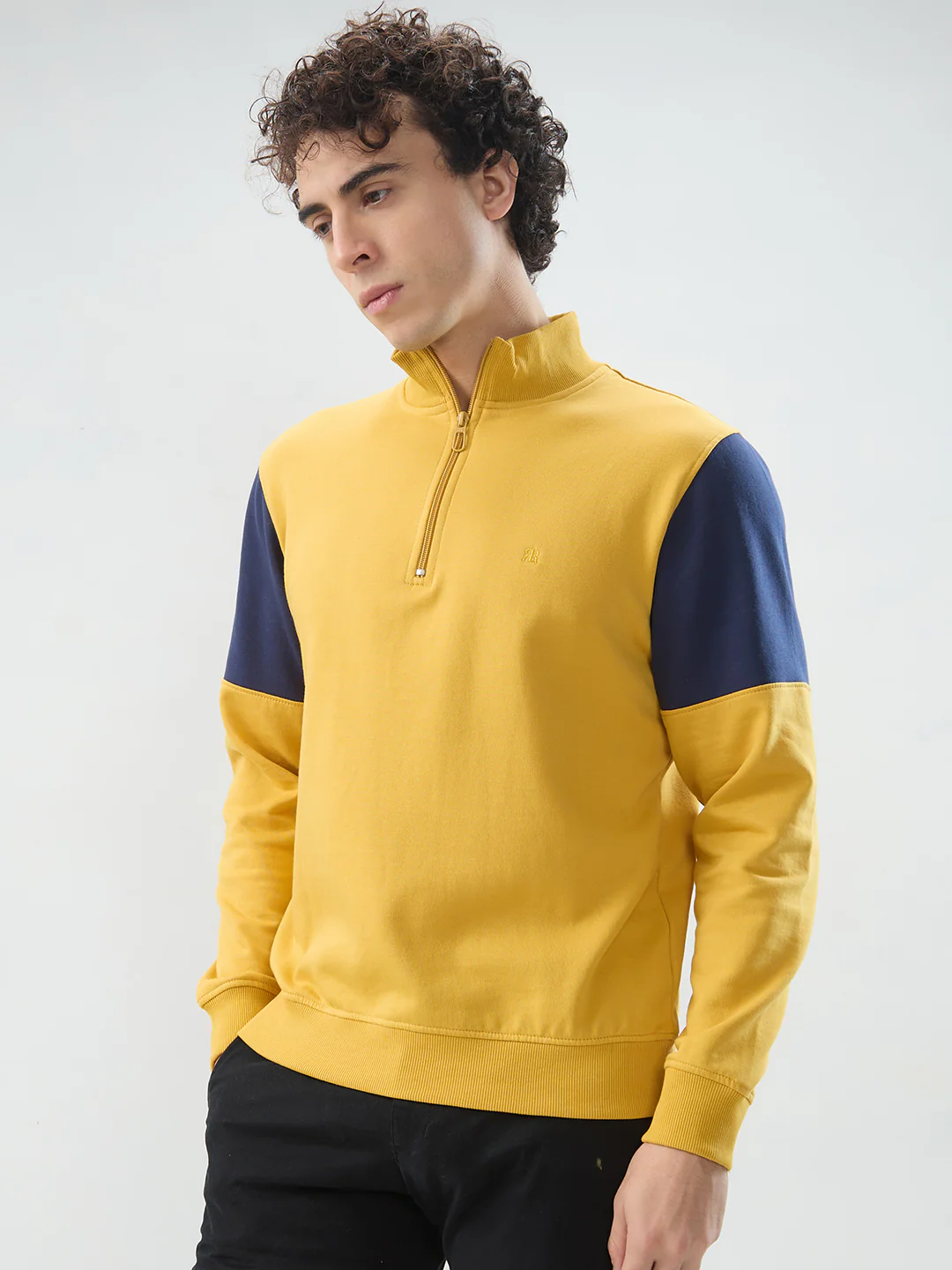 Raymond Men Yellow Colorblock Regular Fit Cotton Blend Sweatshirt - Image 3