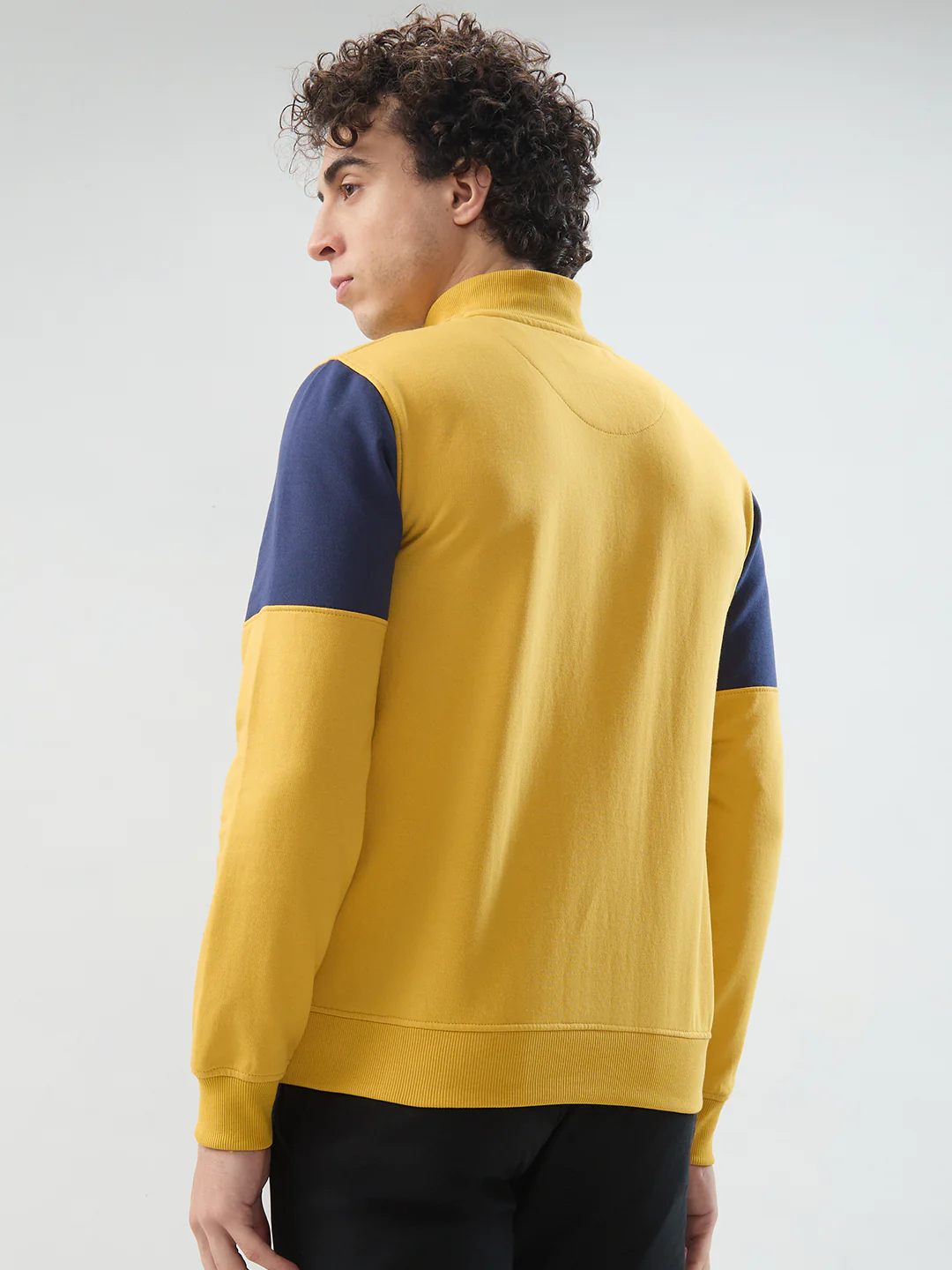 Raymond Men Yellow Colorblock Regular Fit Cotton Blend Sweatshirt - Image 4