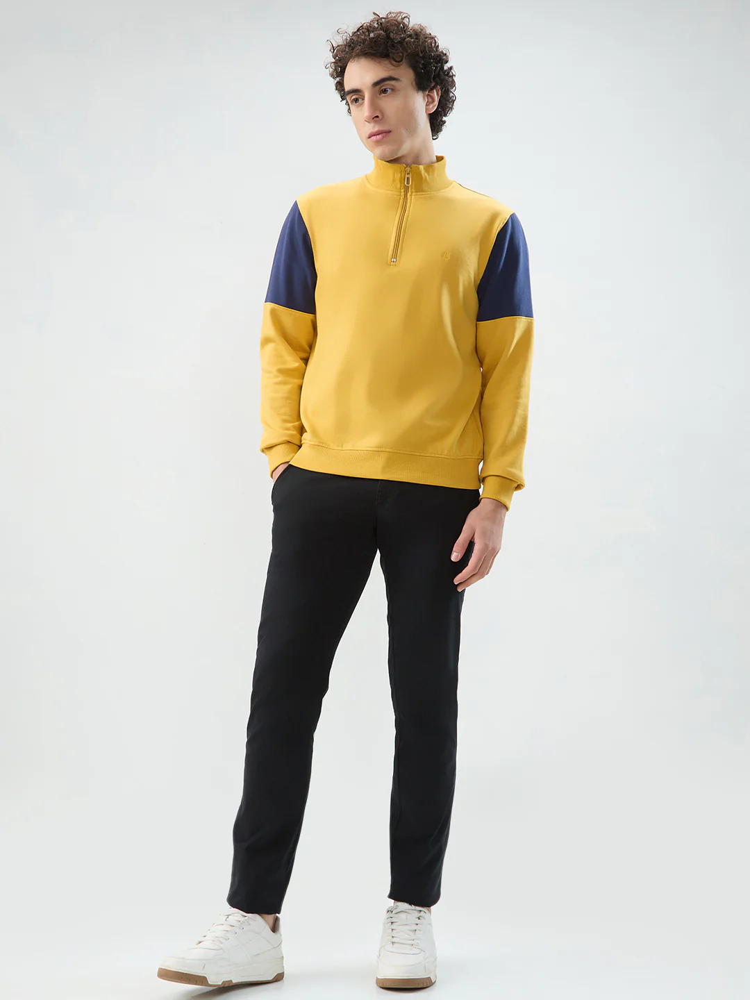 Raymond Men Yellow Colorblock Regular Fit Cotton Blend Sweatshirt - Image 5