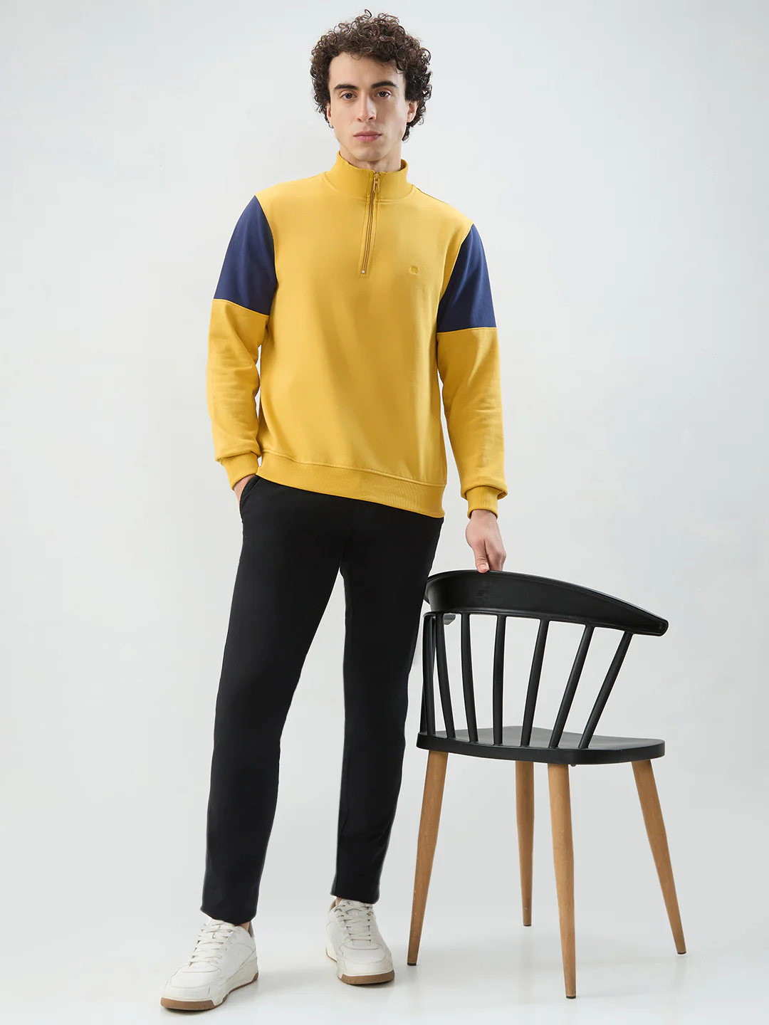 Raymond Men Yellow Colorblock Regular Fit Cotton Blend Sweatshirt - Image 7