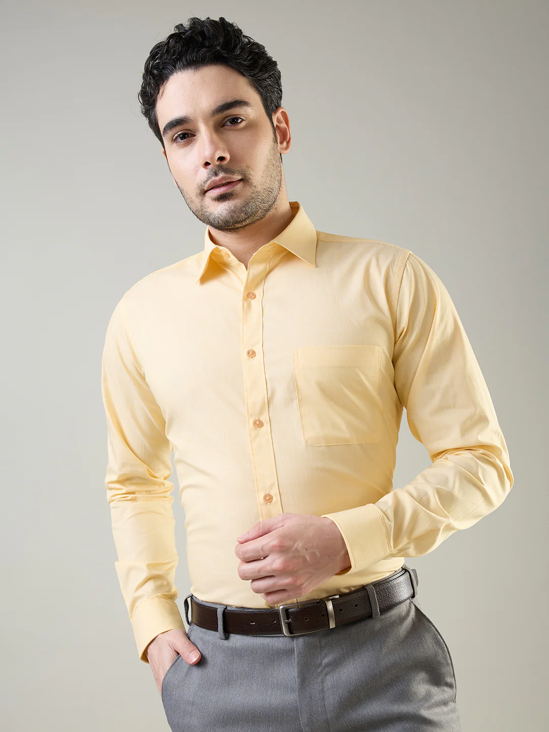 Raymond Men Yellow Fil-A-Fil Slim Fit Cotton Shirt