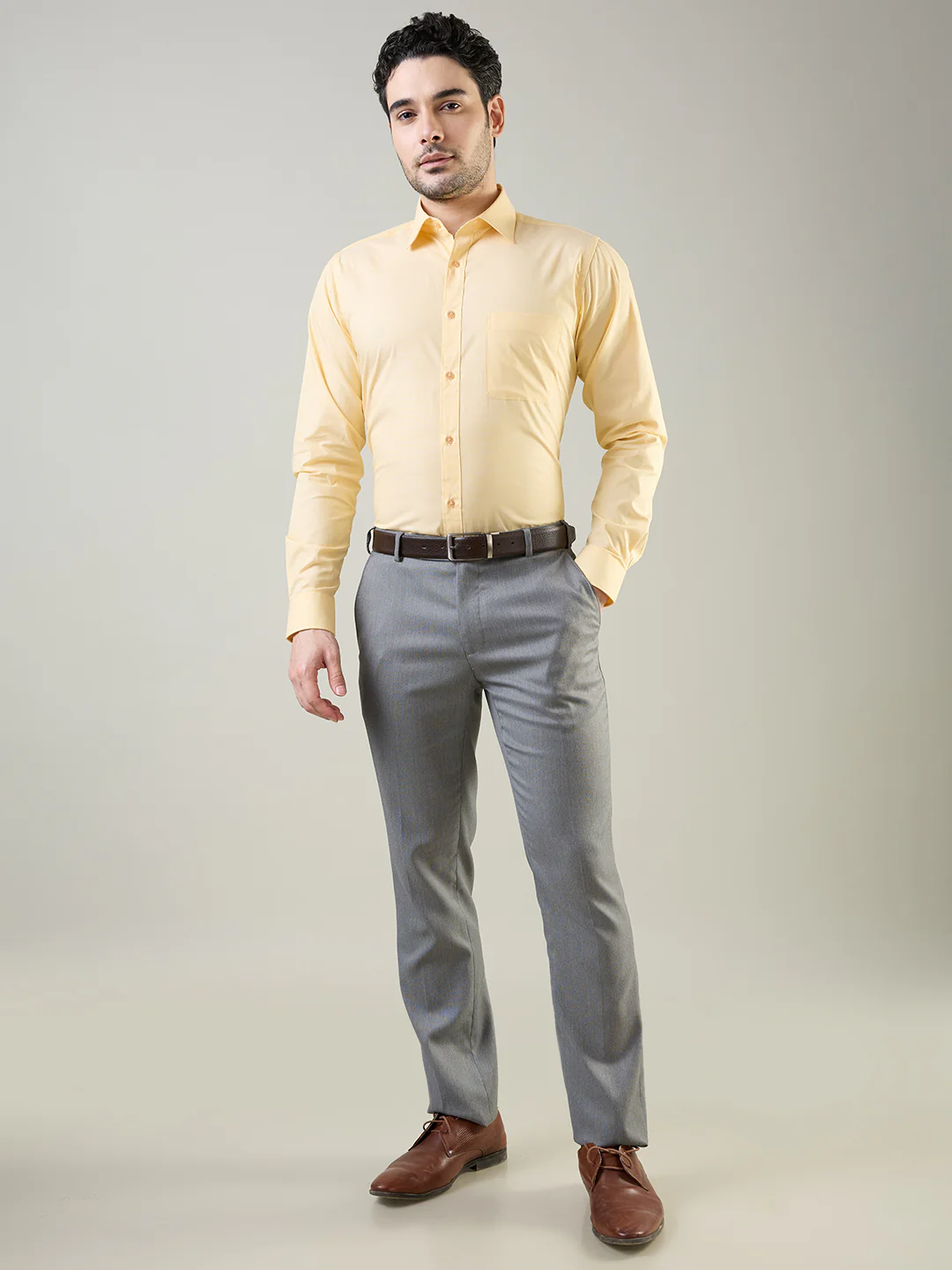 Raymond Men Yellow Fil-A-Fil Slim Fit Cotton Shirt - Image 5