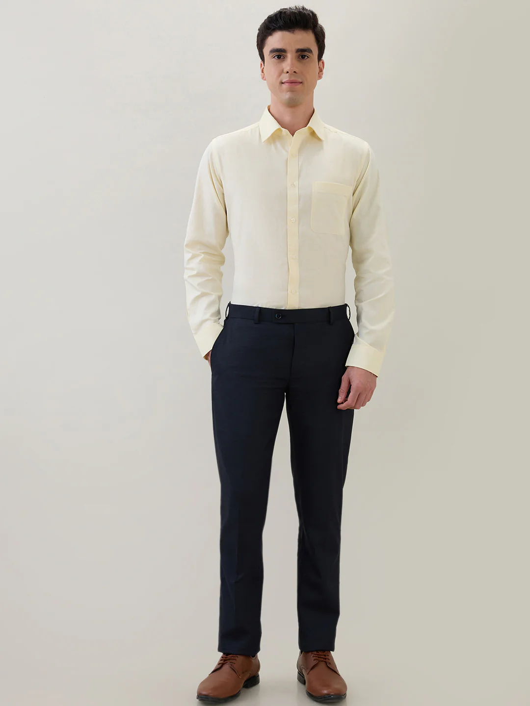 Raymond Men Yellow Plain Checks Slim Fit Cotton Formal Shirt - Image 5