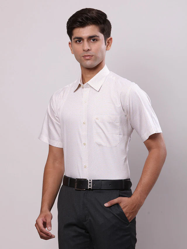 Raymond Men Yellow Print Contemporary Fit Cotton Formal Shirt - Image 5