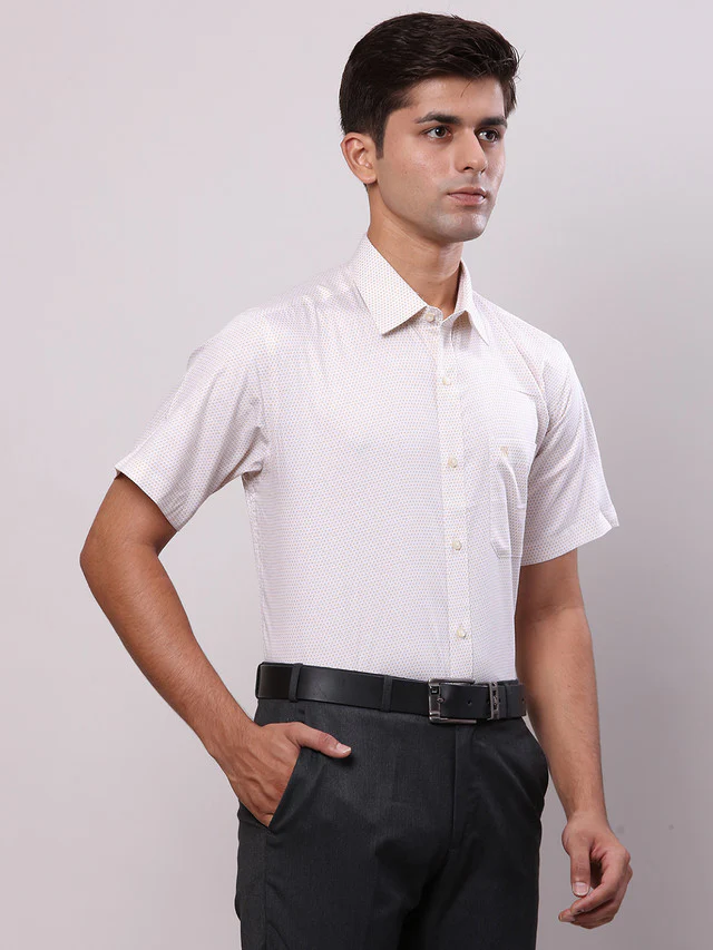 Raymond Men Yellow Print Contemporary Fit Cotton Formal Shirt - Image 6