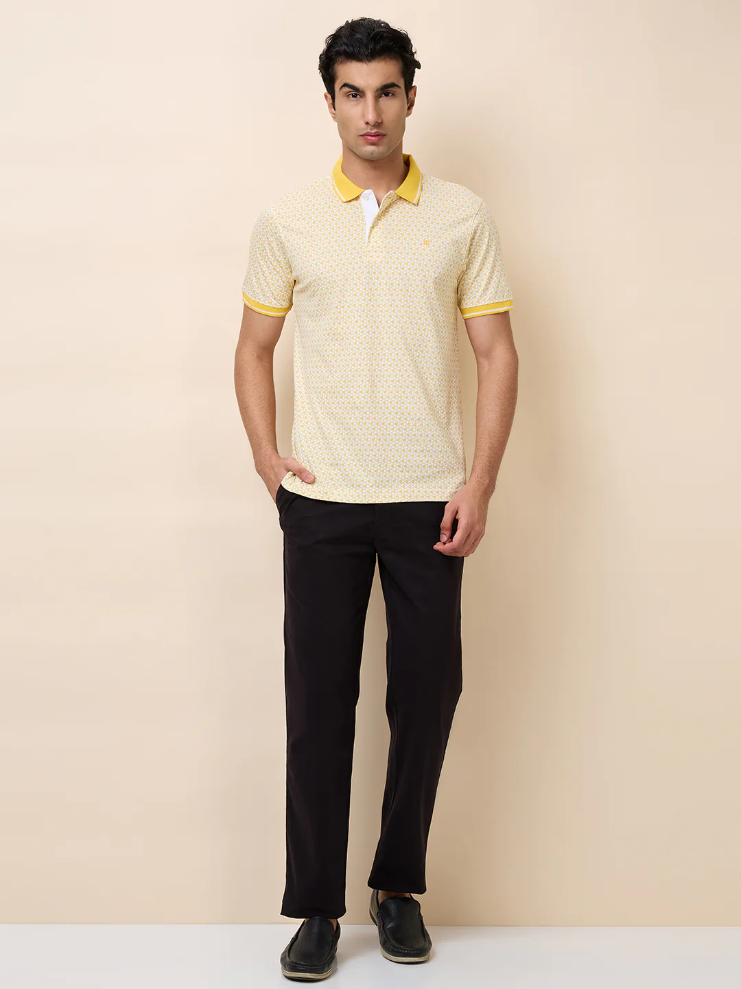 Raymond Men Yellow Print Modern Fit Cotton T-Shirt - Image 2