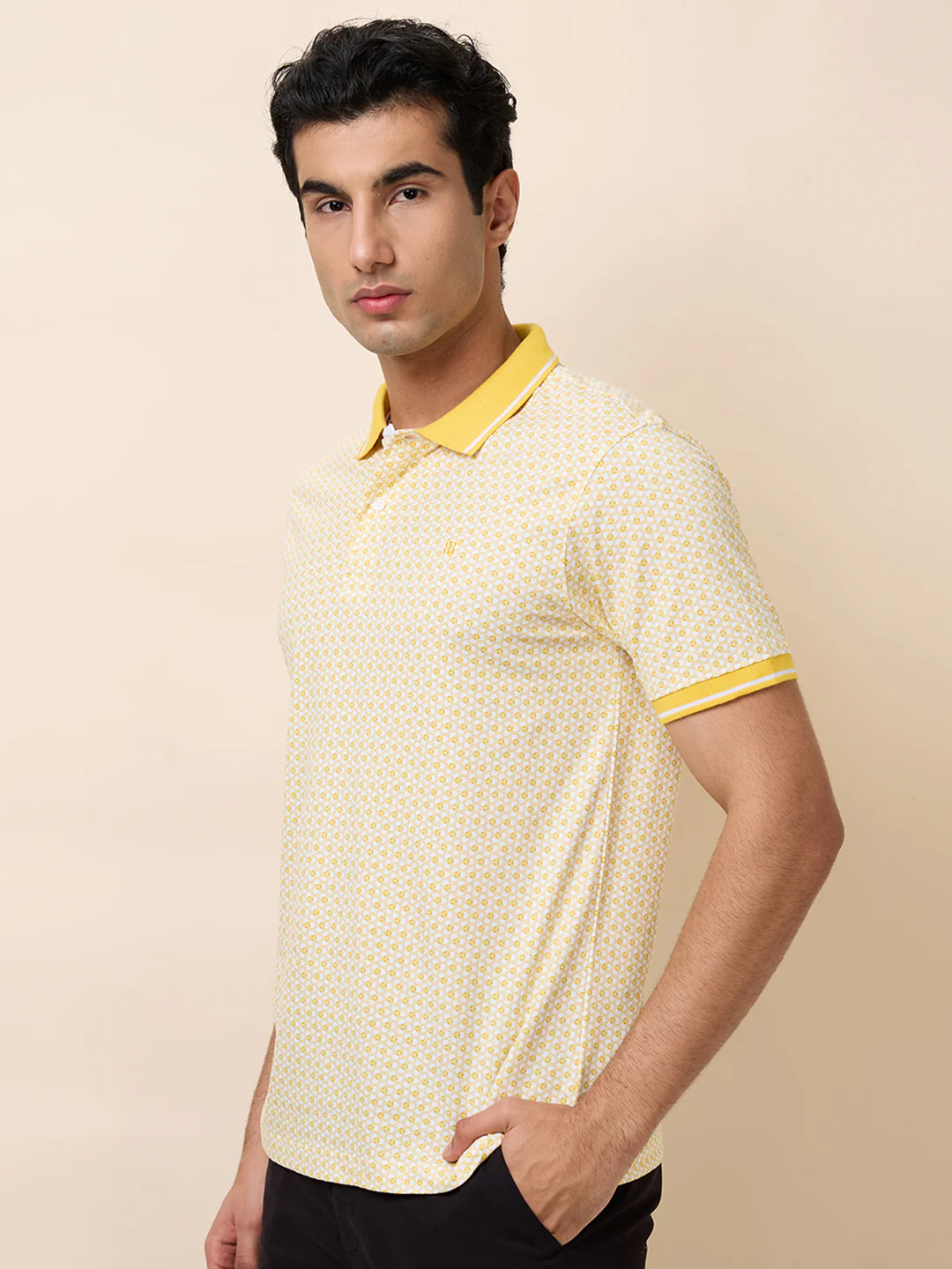 Raymond Men Yellow Print Modern Fit Cotton T-Shirt - Image 4