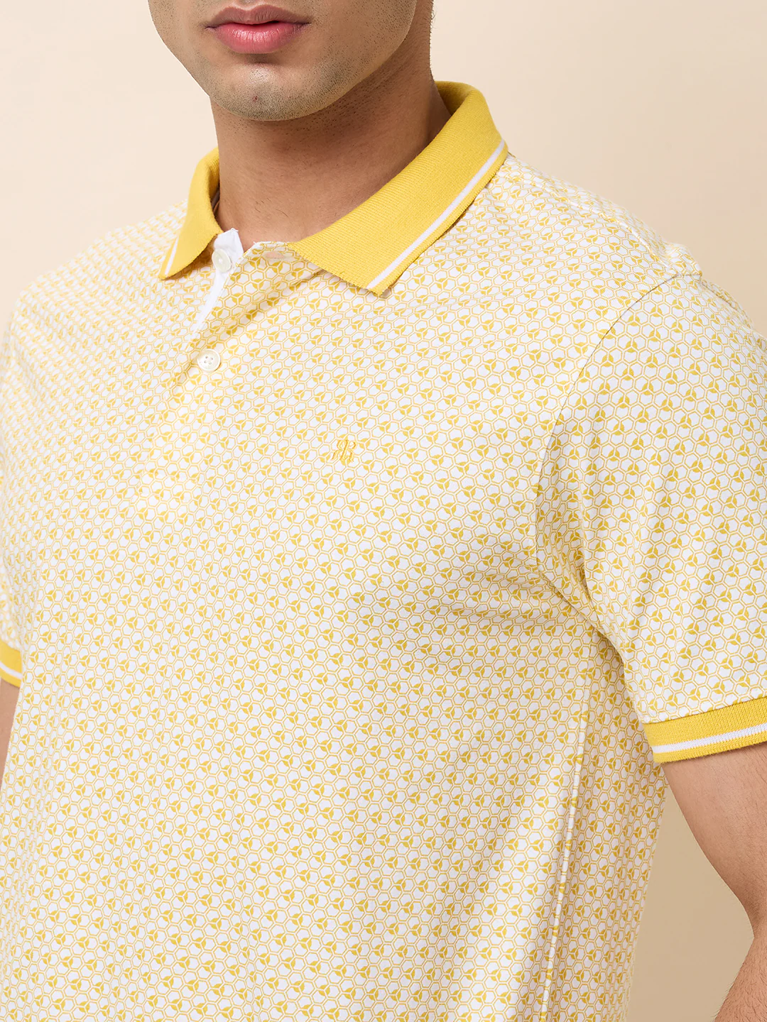 Raymond Men Yellow Print Modern Fit Cotton T-Shirt - Image 5