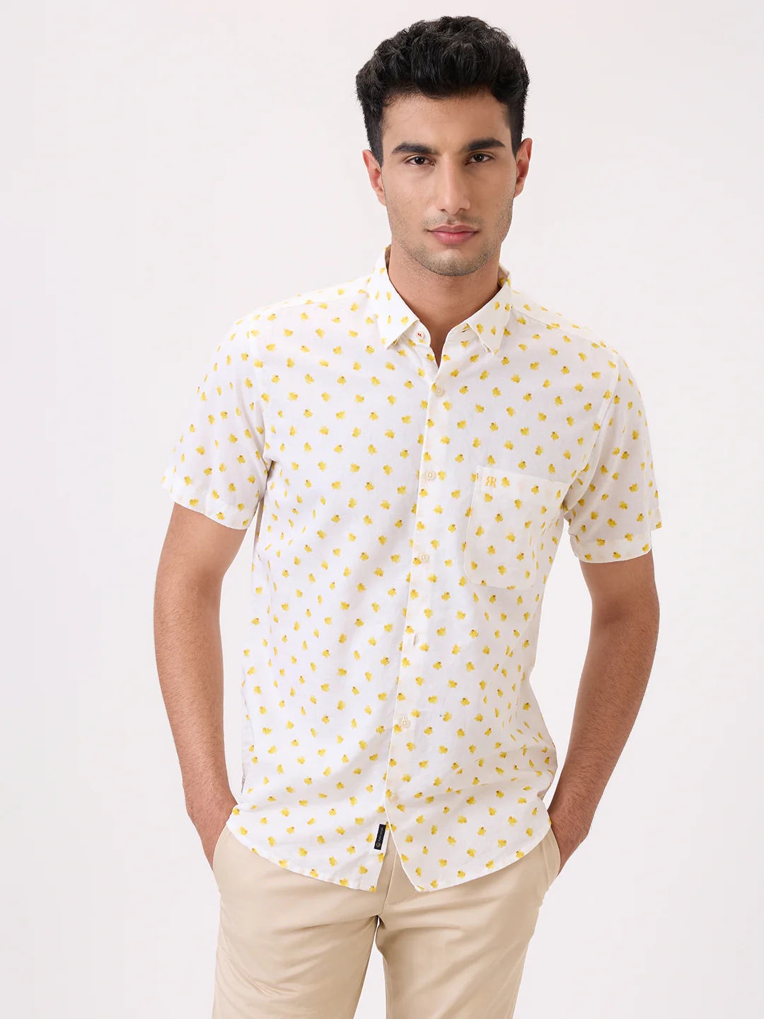 Raymond Men Yellow Print Regular Fit Cotton Blend Casual Shirt - Image 2