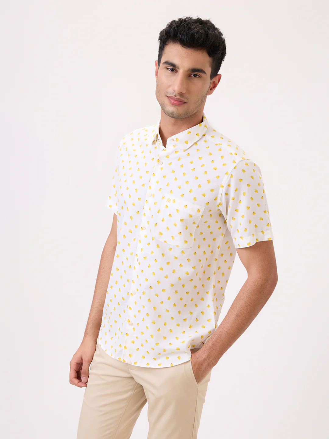 Raymond Men Yellow Print Regular Fit Cotton Blend Casual Shirt - Image 3
