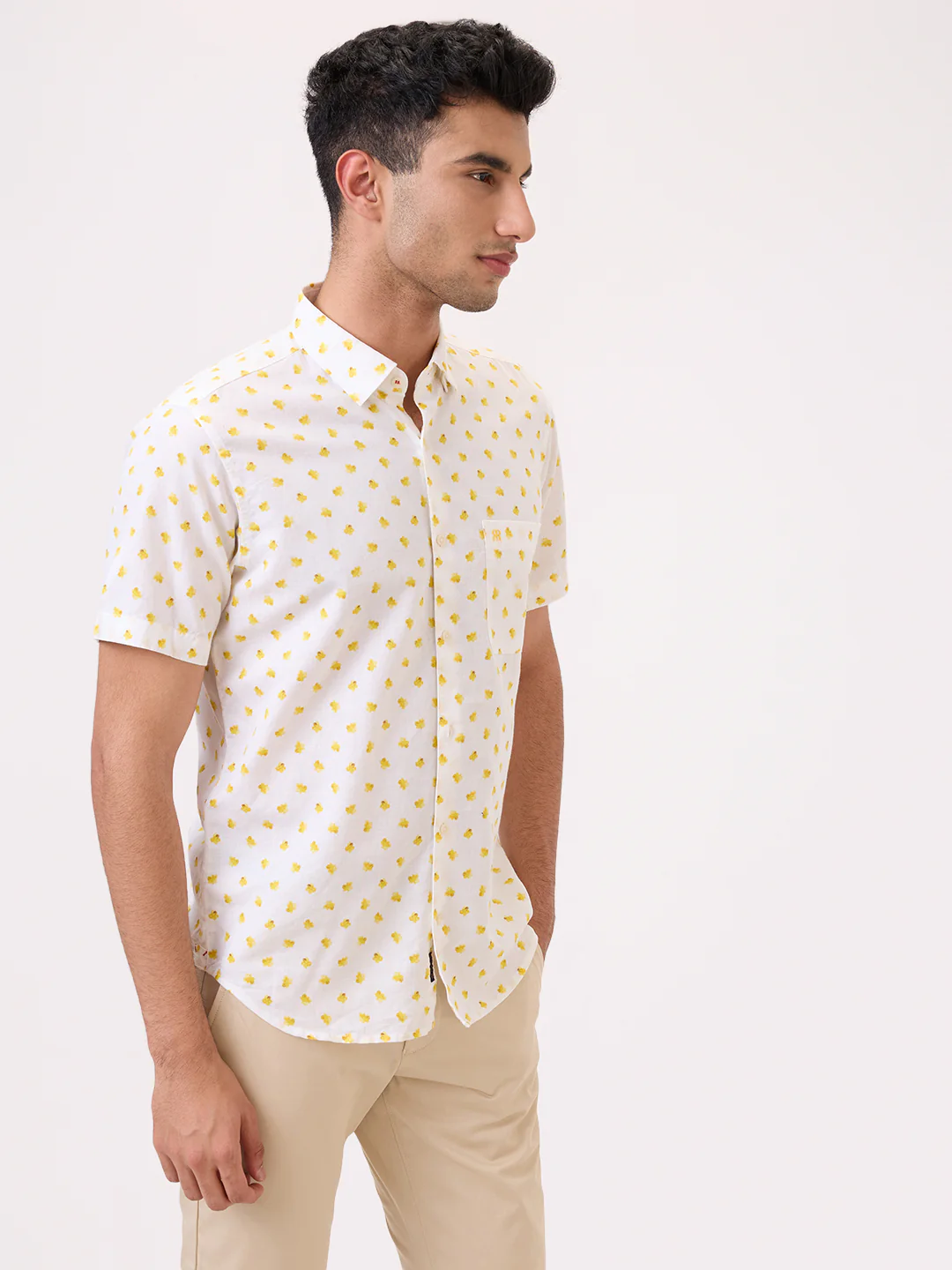 Raymond Men Yellow Print Regular Fit Cotton Blend Casual Shirt - Image 4