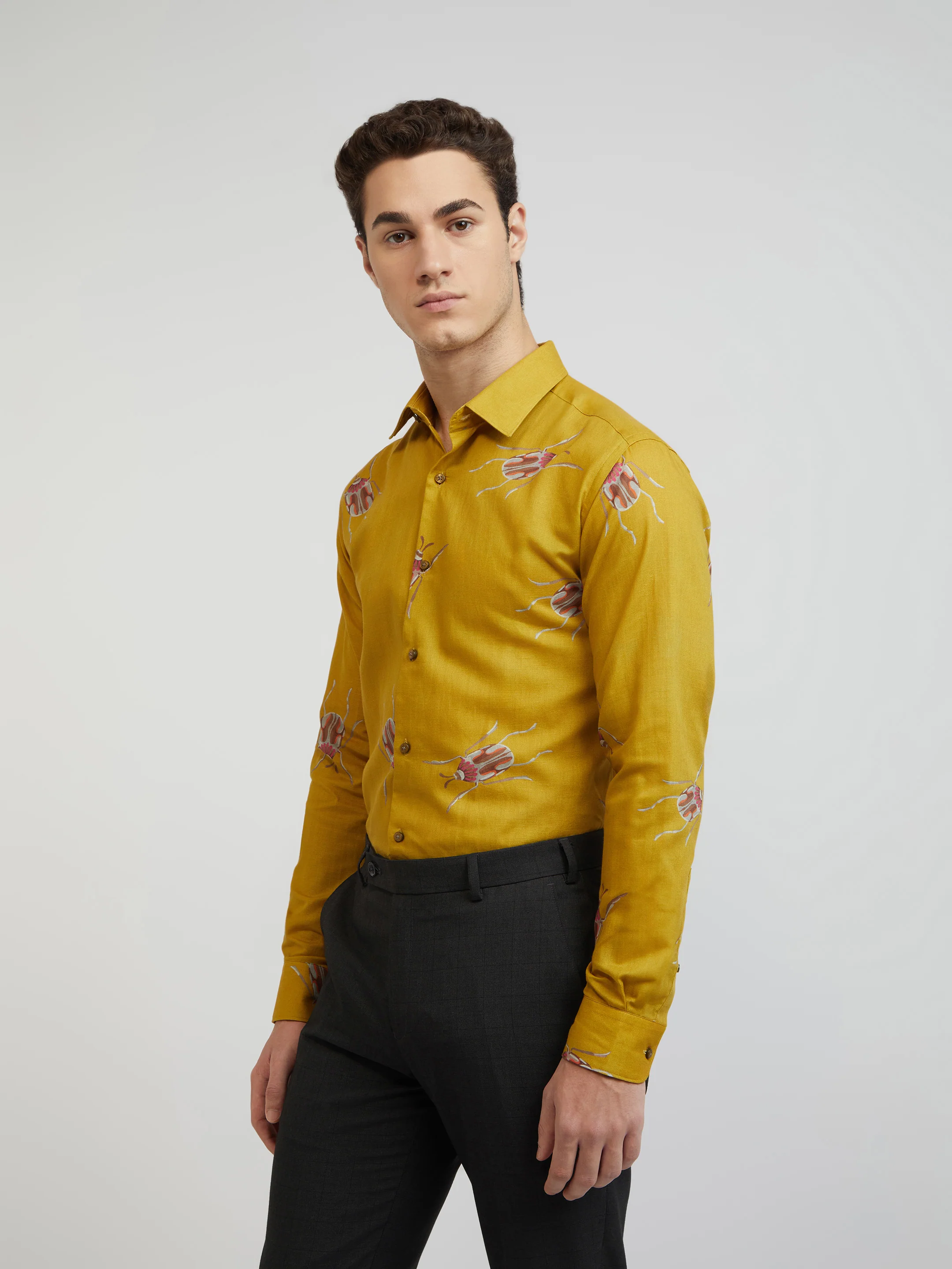 Raymond Men Yellow Print Regular Fit Cotton Blend Shirt - Image 3
