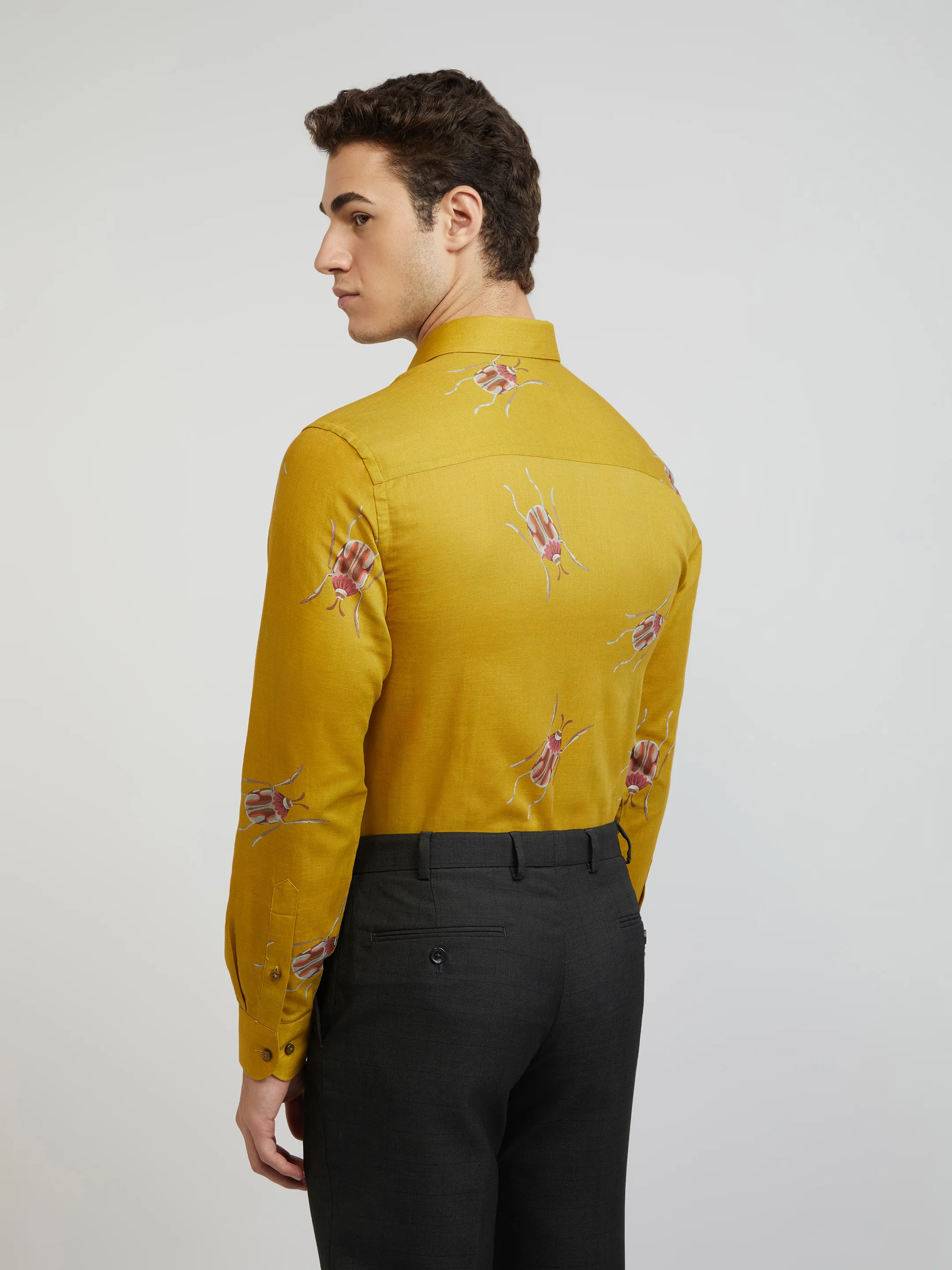 Raymond Men Yellow Print Regular Fit Cotton Blend Shirt - Image 5