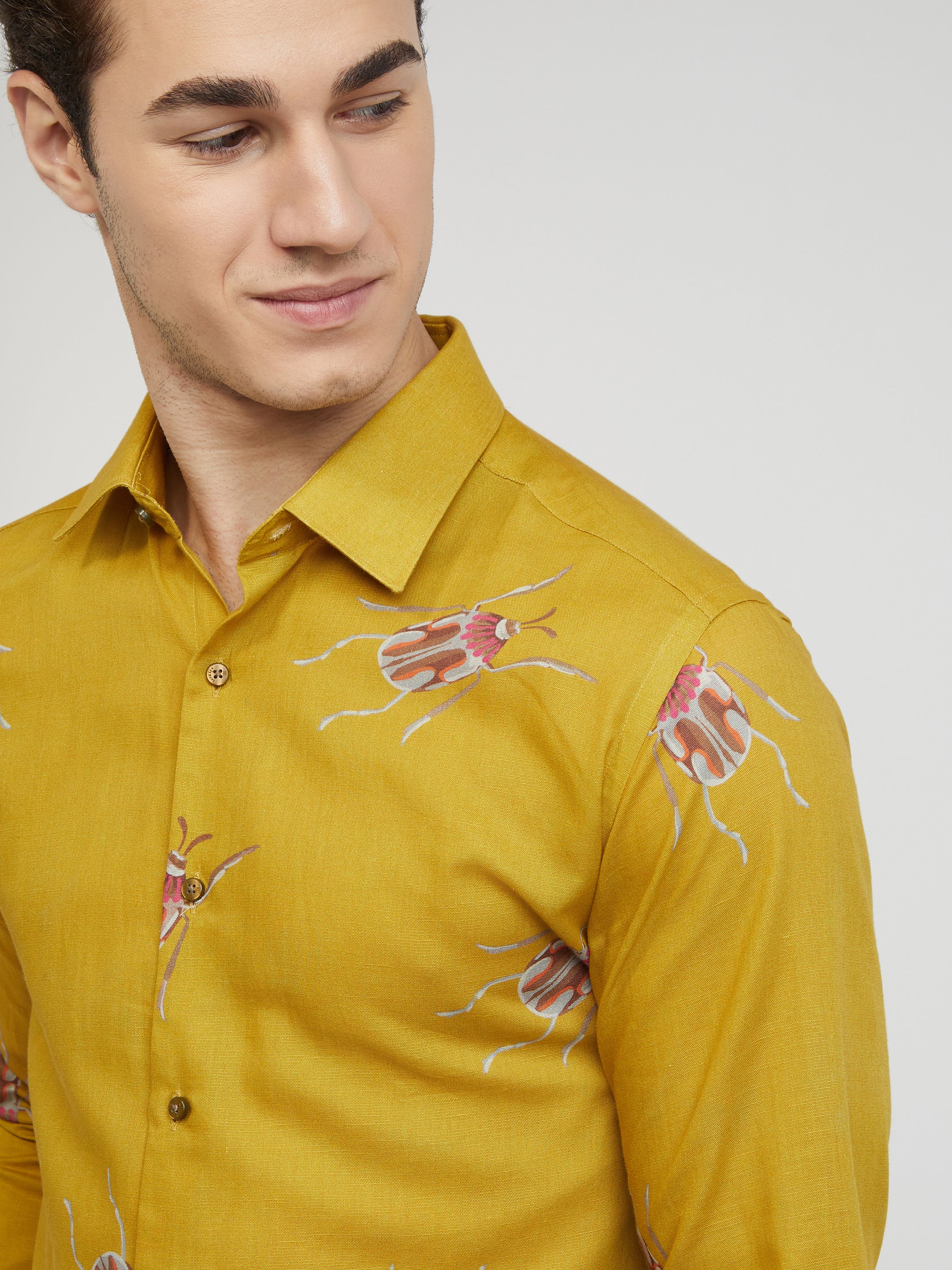 Raymond Men Yellow Print Regular Fit Cotton Blend Shirt - Image 6