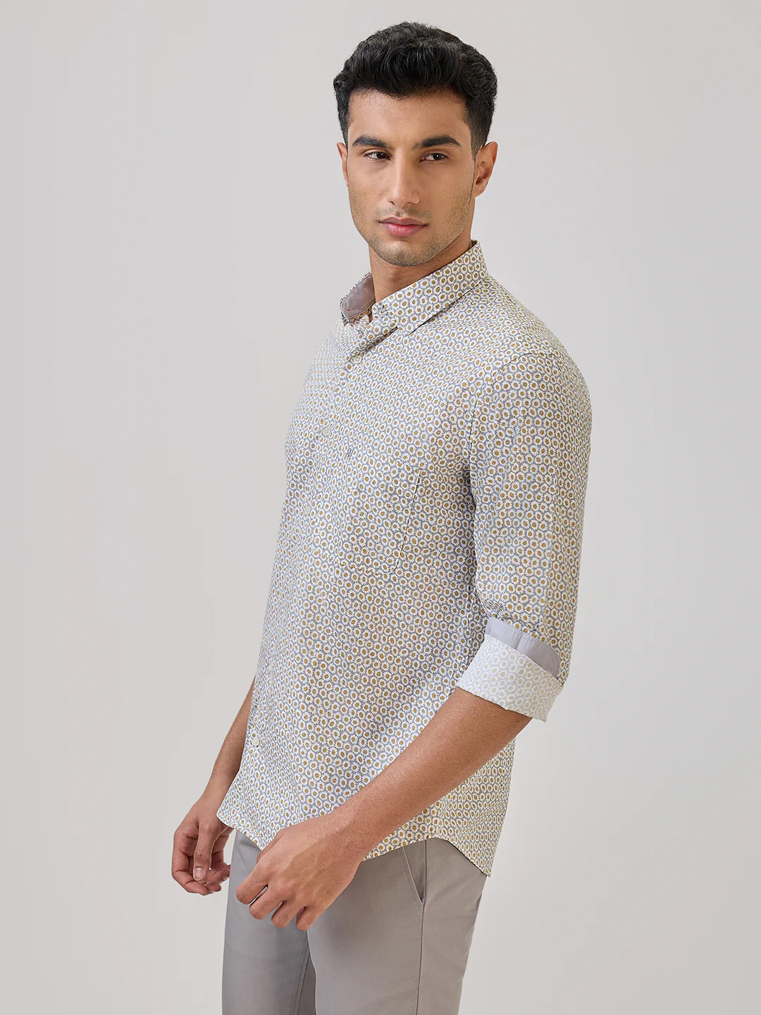 Raymond Men Yellow Print Regular Fit Cotton Casual Shirt - Image 3