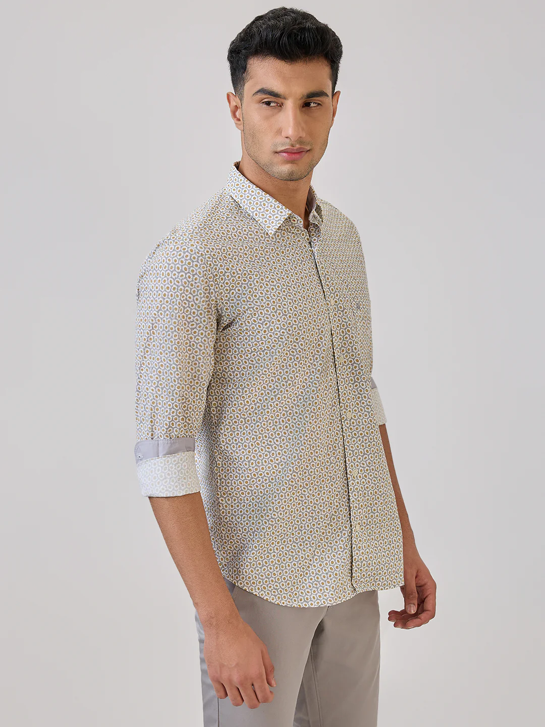 Raymond Men Yellow Print Regular Fit Cotton Casual Shirt - Image 4