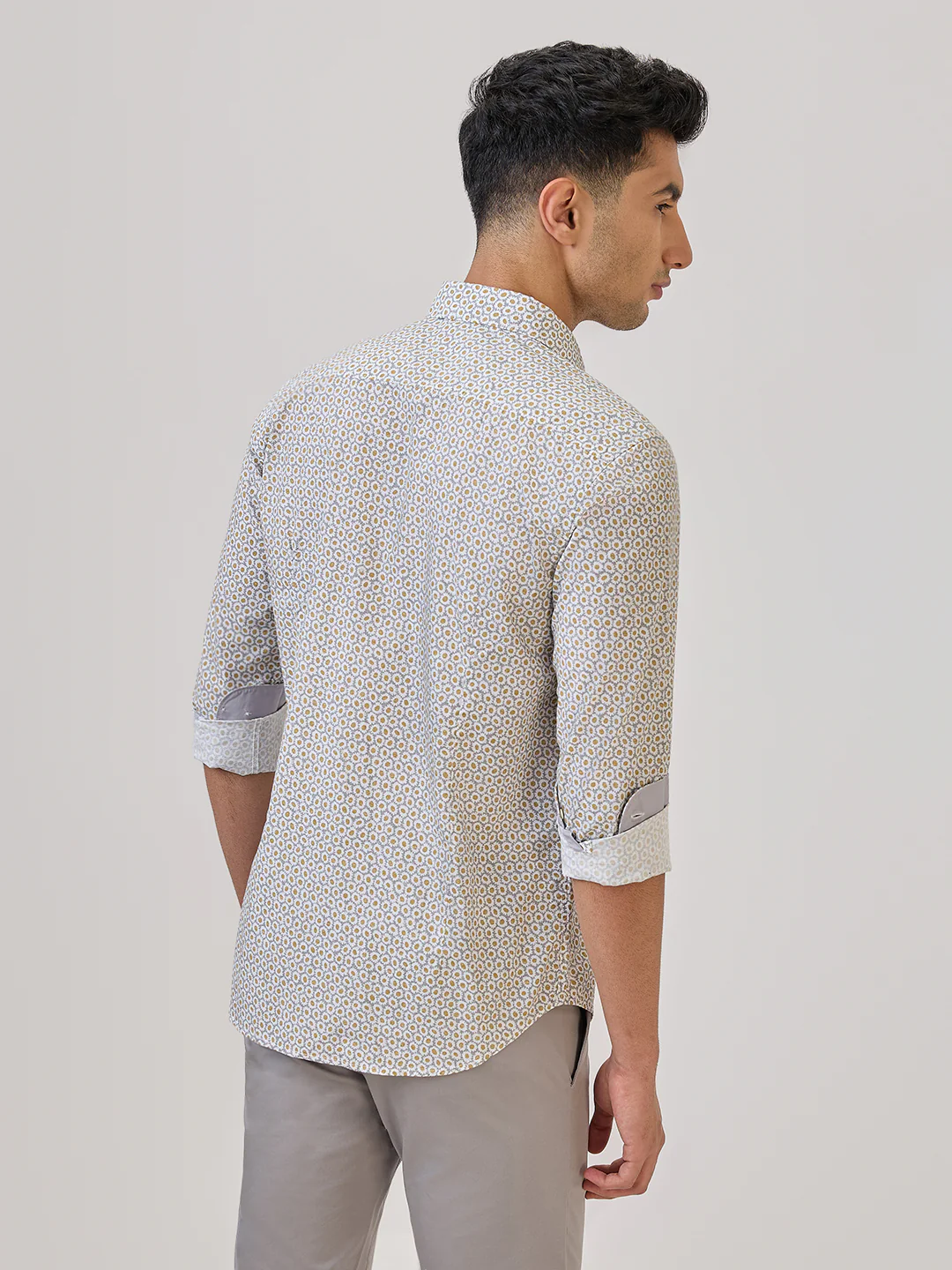 Raymond Men Yellow Print Regular Fit Cotton Casual Shirt - Image 5