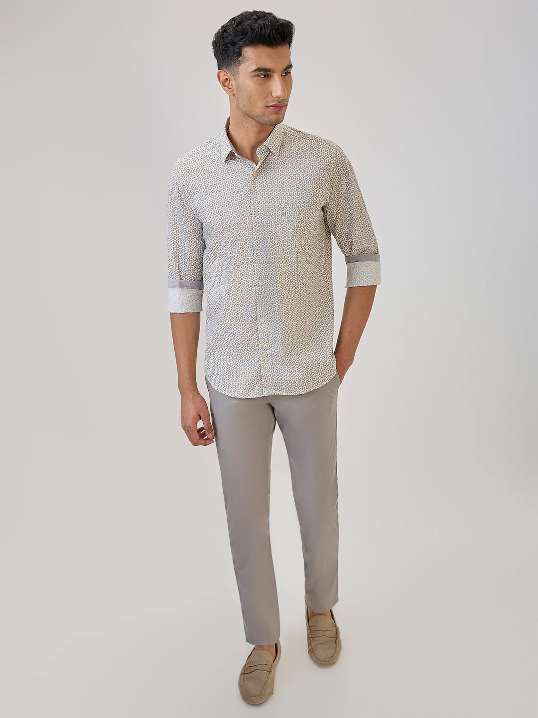Raymond Men Yellow Print Regular Fit Cotton Casual Shirt - Image 6