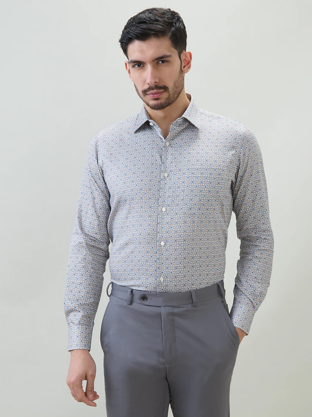 Raymond Men Yellow Print Regular Fit Cotton Shirt