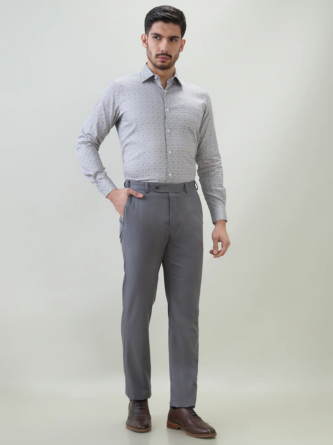 Raymond Men Yellow Print Regular Fit Cotton Shirt - Image 5
