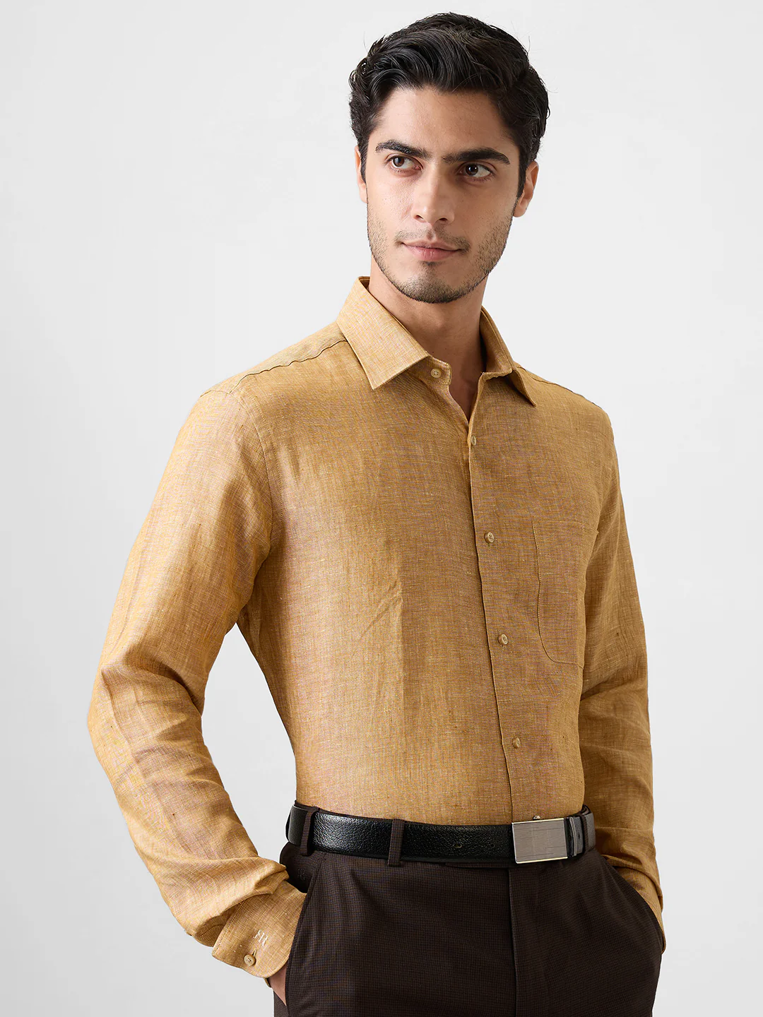 Raymond Men Yellow Printed Contemporary Fit Linen Shirt - Image 2