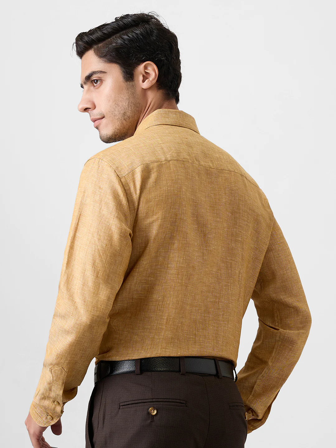 Raymond Men Yellow Printed Contemporary Fit Linen Shirt - Image 4