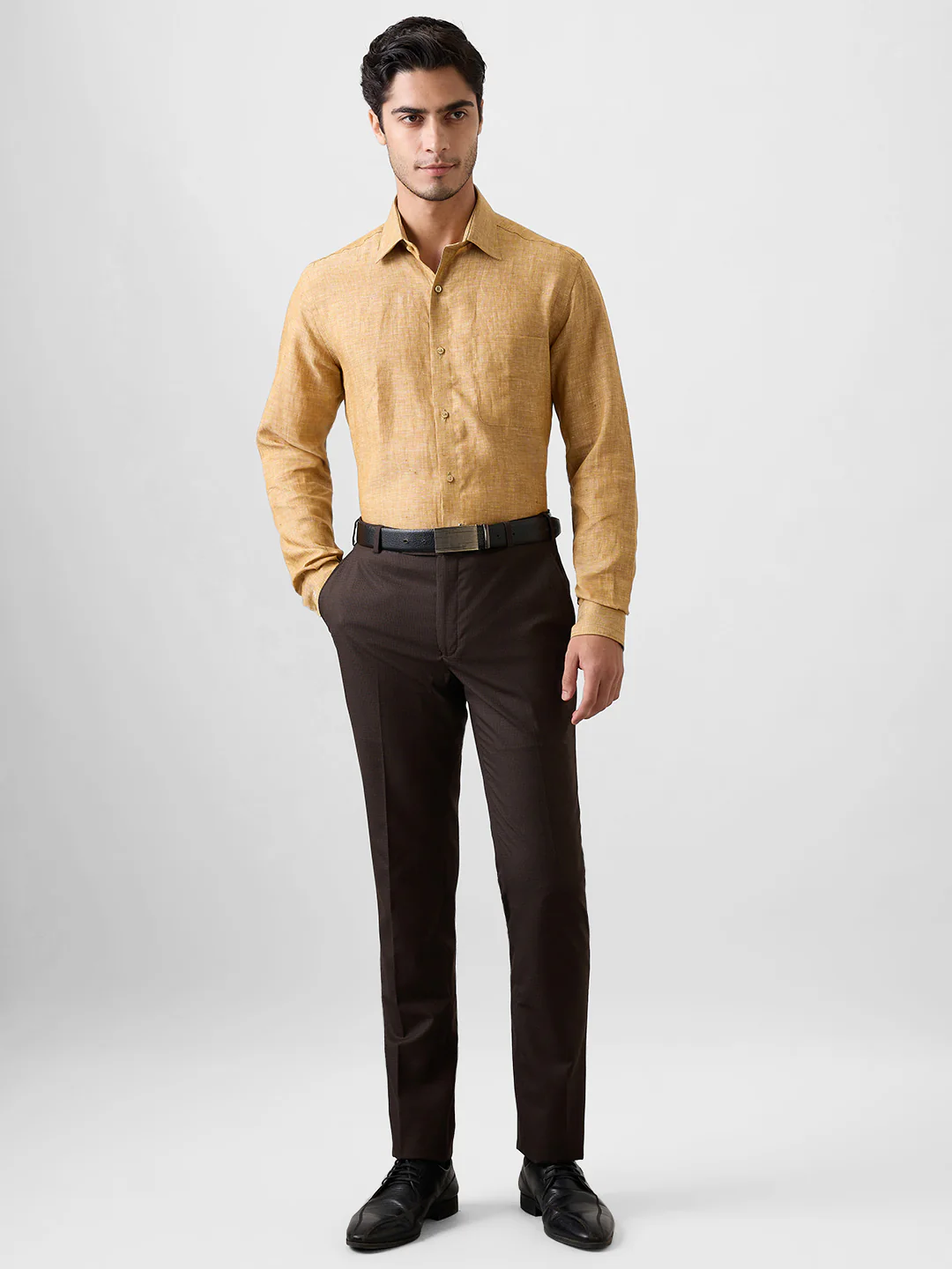 Raymond Men Yellow Printed Contemporary Fit Linen Shirt - Image 5