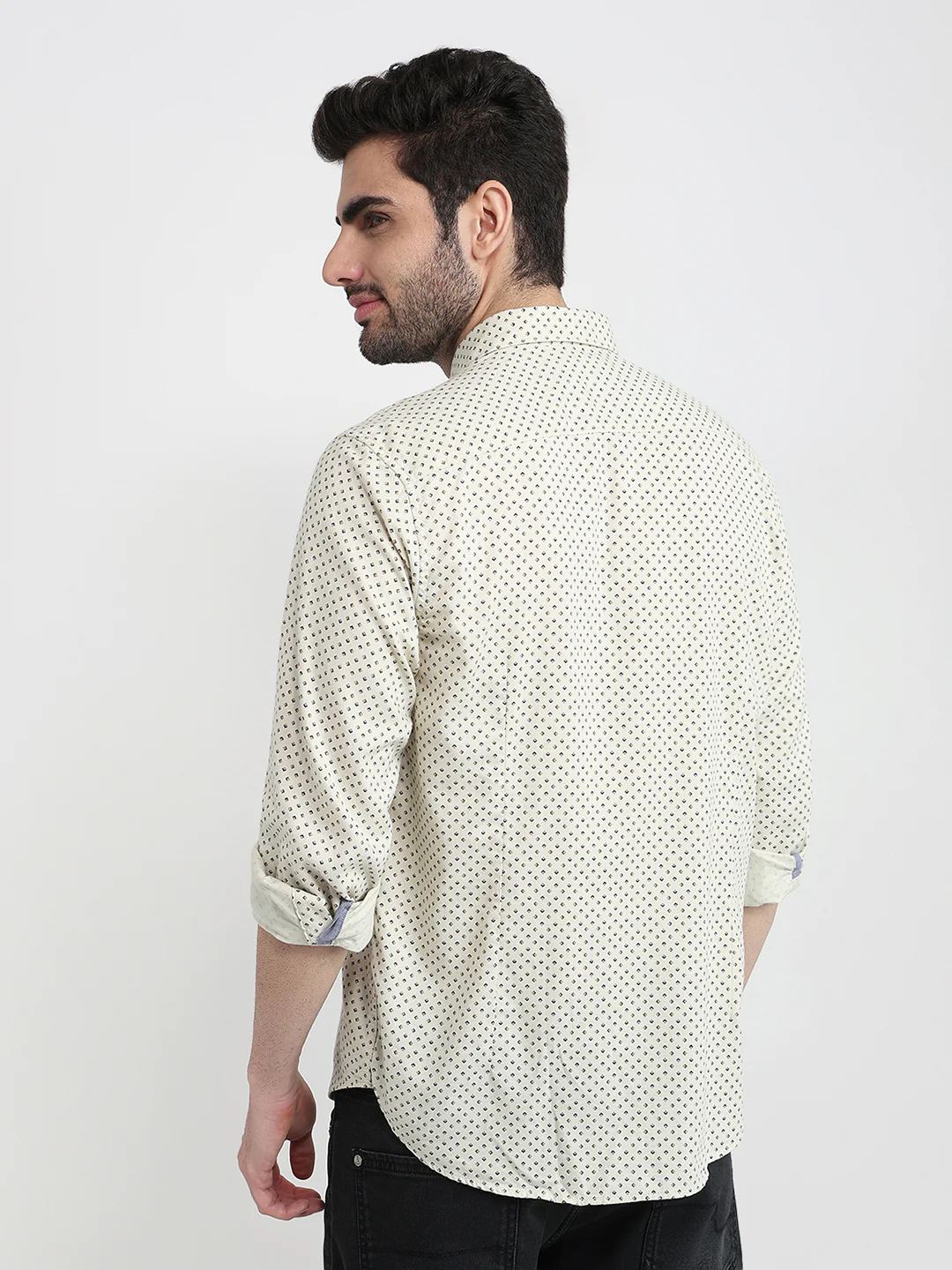Raymond Men Yellow Printed Regular Fit Cotton Full Sleeve Regular Collar Casual Shirt - Image 4