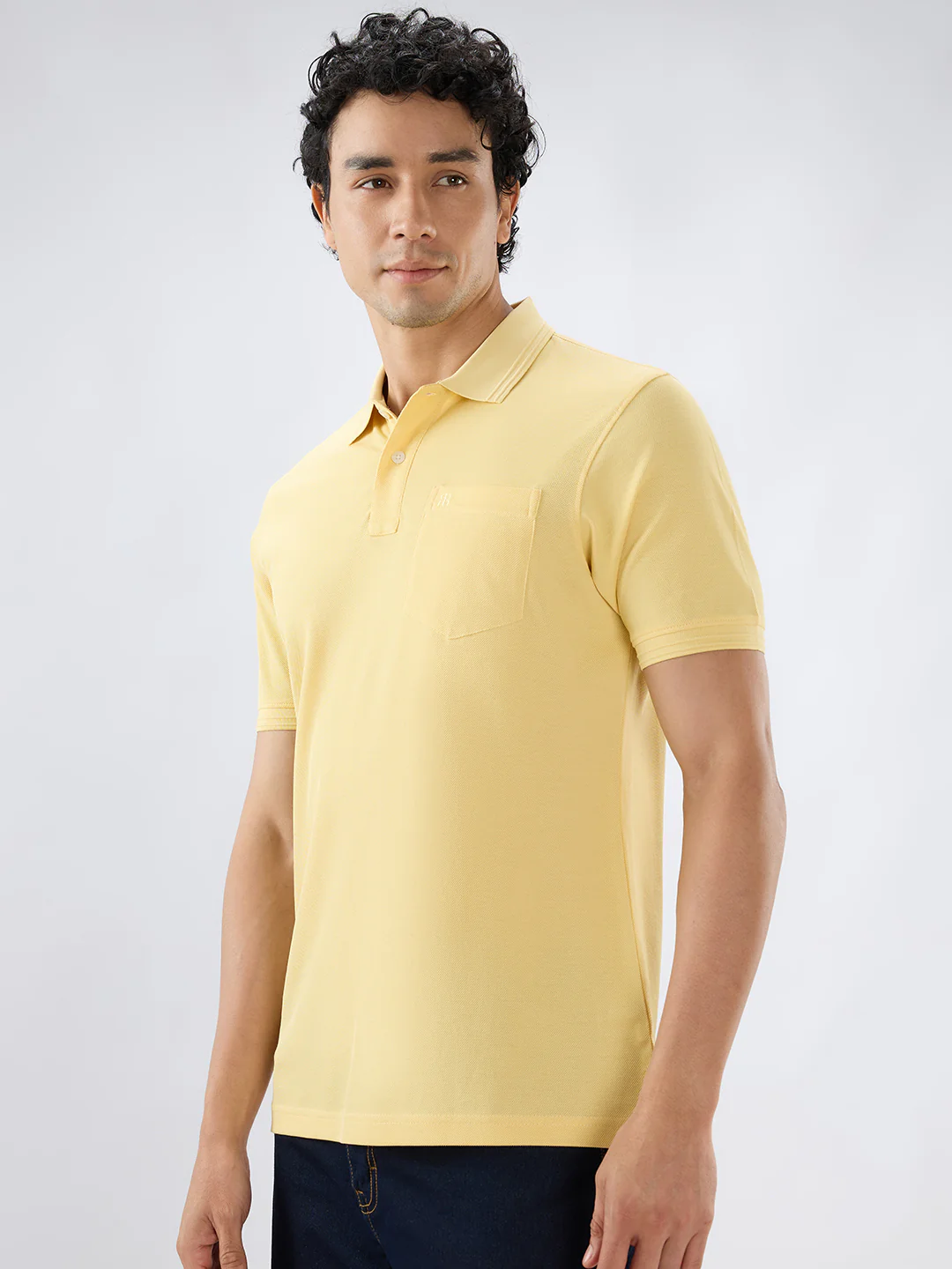 Raymond Men Yellow Regular Fit Solid Polo Neck Collar T-Shirt - Image 3