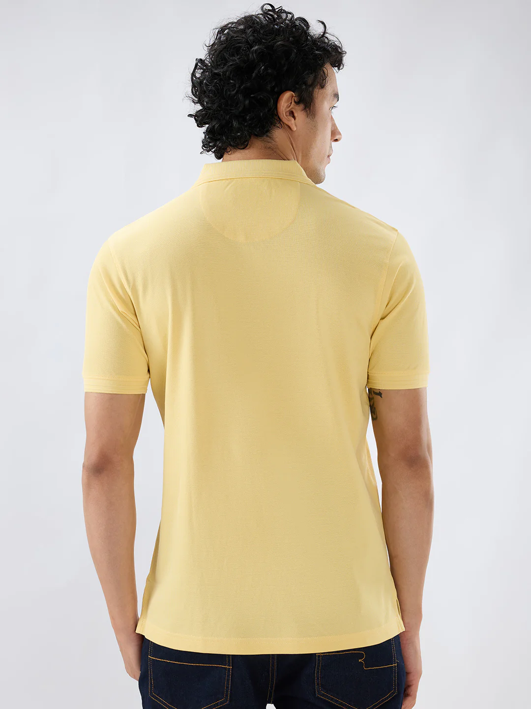 Raymond Men Yellow Regular Fit Solid Polo Neck Collar T-Shirt - Image 4