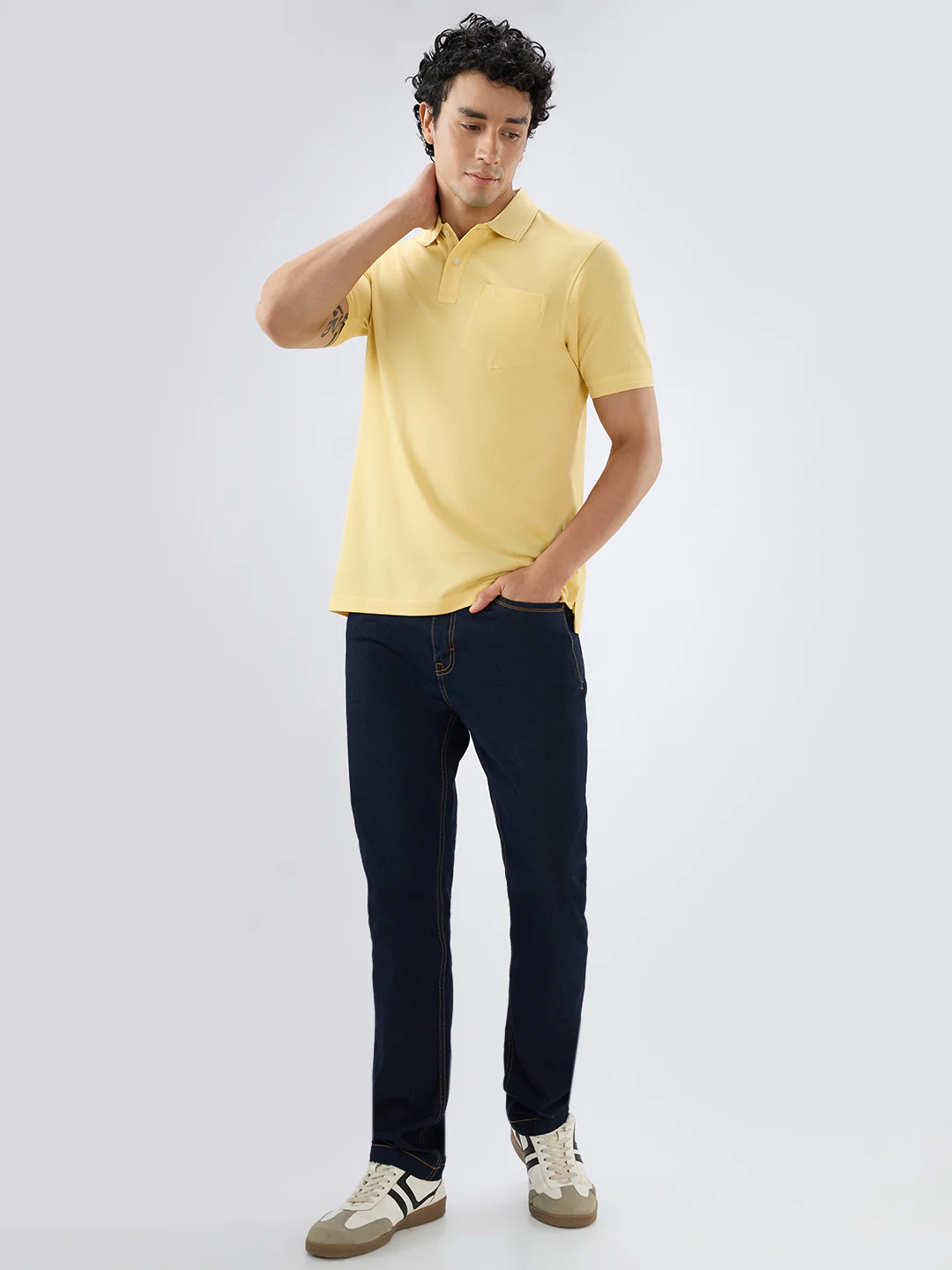 Raymond Men Yellow Regular Fit Solid Polo Neck Collar T-Shirt - Image 5